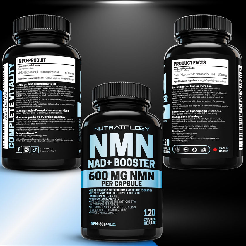 Nutratology® NMN Supplement - 1200 mg Per Serving - NAD+ Booster - Made In Canada - Premium 99% Purity - Protects Cellular Health & Supports Healthy Aging - 120 Capsules 🍁 All In One Marketplace Canada