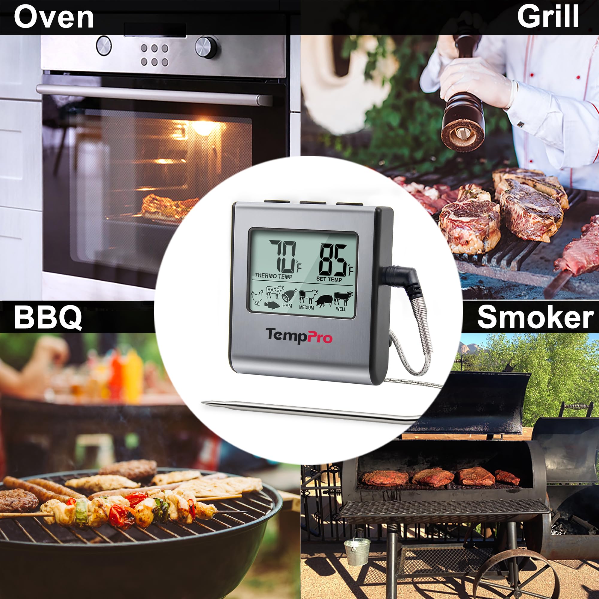 ThermoPro TP-16 Meat Thermometer with Stainless Steel Probe for Indoor Outdoor Use, Digital Cooking Thermometer for Grill, Barbecue, Oven, Smoker, Candy 🍁 All In One Marketplace Canada