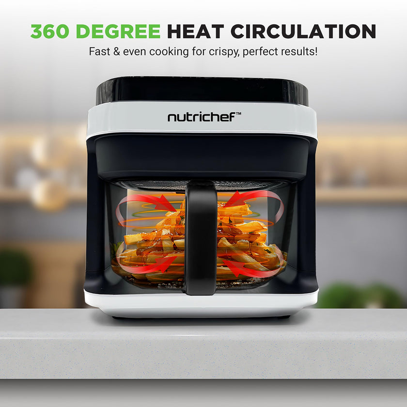 Nutrichef 5.8 Quart Air Fryer | 8-1 Preset Cook Modes | Transparent Fry Bowl for Best Cooking Results | Cook Shrimp, Steak, Fries, Wings, Chicken & More | Precise Temperature Control & Time | White 🍁 All In One Marketplace Canada