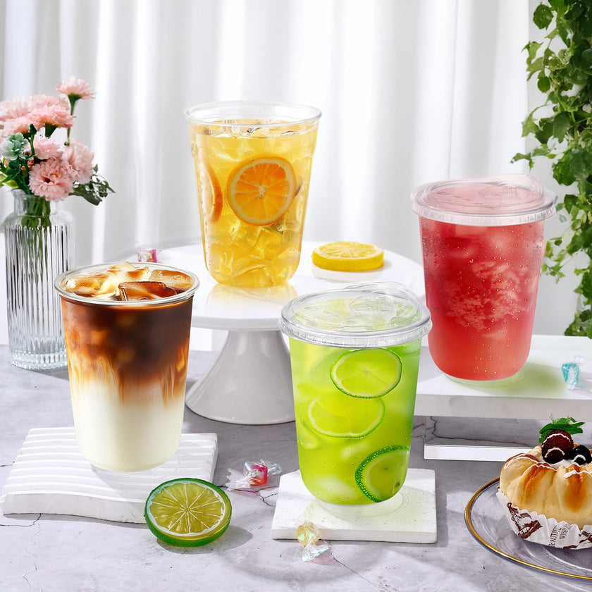 50 Pack 16oz Clear Plastic Cups with Sip Lids, Disposable Iced Coffee Cup with Strawless Lid for Party Wedding Catering Events, to Go Cups for Cold Drinks Smoothie Milkshake Lemonade Bubble 🍁 All In One Marketplace Canada
