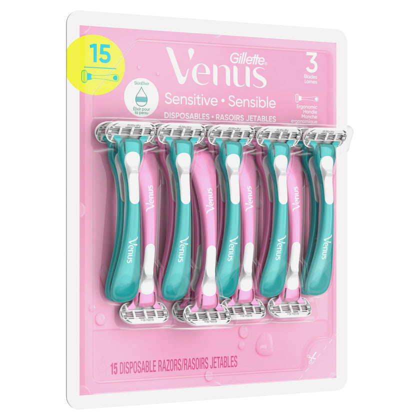 Gillette Venus Sensitive Disposable Razors for Women with Sensitive Skin, Delivers Close Shave with Comfort, 15 Count (Pack of 1) 🍁 All In One Marketplace Canada