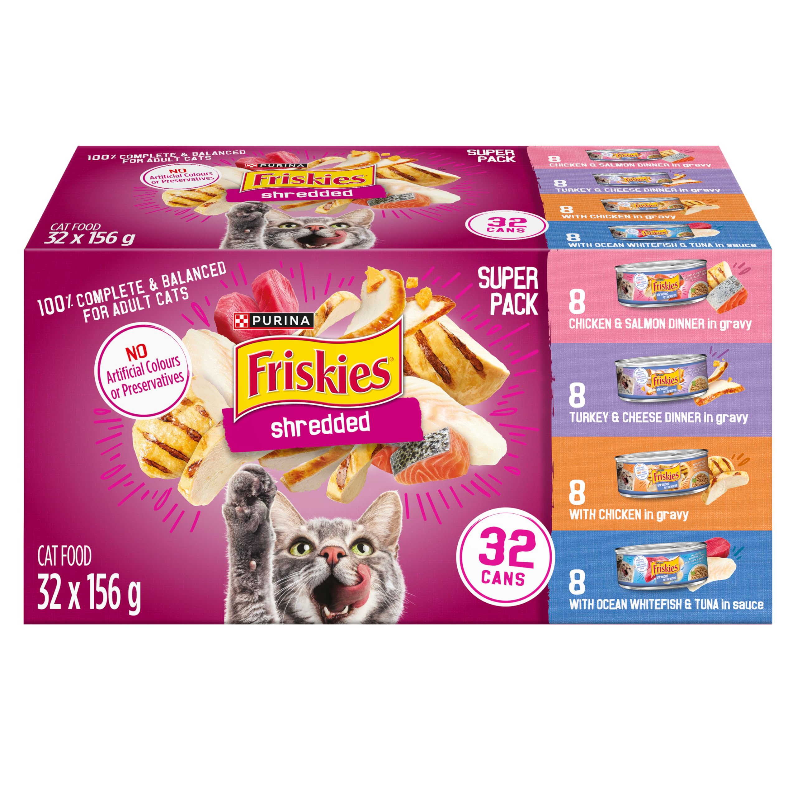 Friskies Shredded Wet Cat Food, Poultry & Fish Combo Variety Pack 4 Flavours - 156 g Can (32 Pack) 🍁 All In One Marketplace Canada