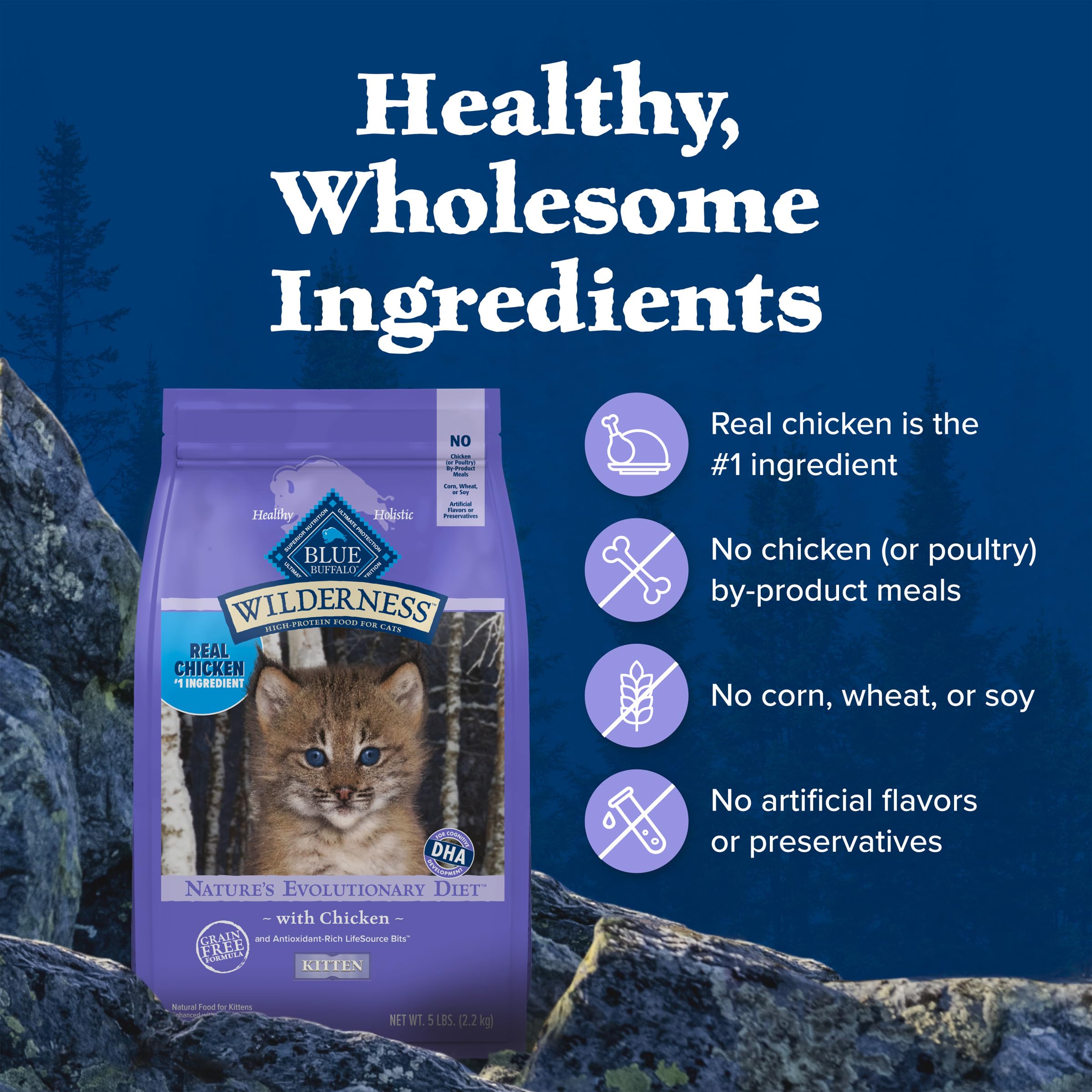 Blue Buffalo Wilderness with Chicken Natural High-Protein Grain-Free Dry Kitten Food, Real Chicken First, Antioxidant-Rich LifeSource Bits Support Immunity, DHA & ARA for Development, 2.2kg/5 lbs. 🍁 All In One Marketplace Canada