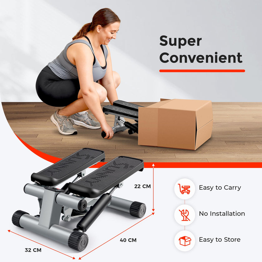 Sunny Health & Fitness Mini Stepper for Exercise, Low-Impact Stair Step Cardio Equipment with Resistance Bands, Digital Monitor - NO. 012-S 🍁 All In One Marketplace Canada