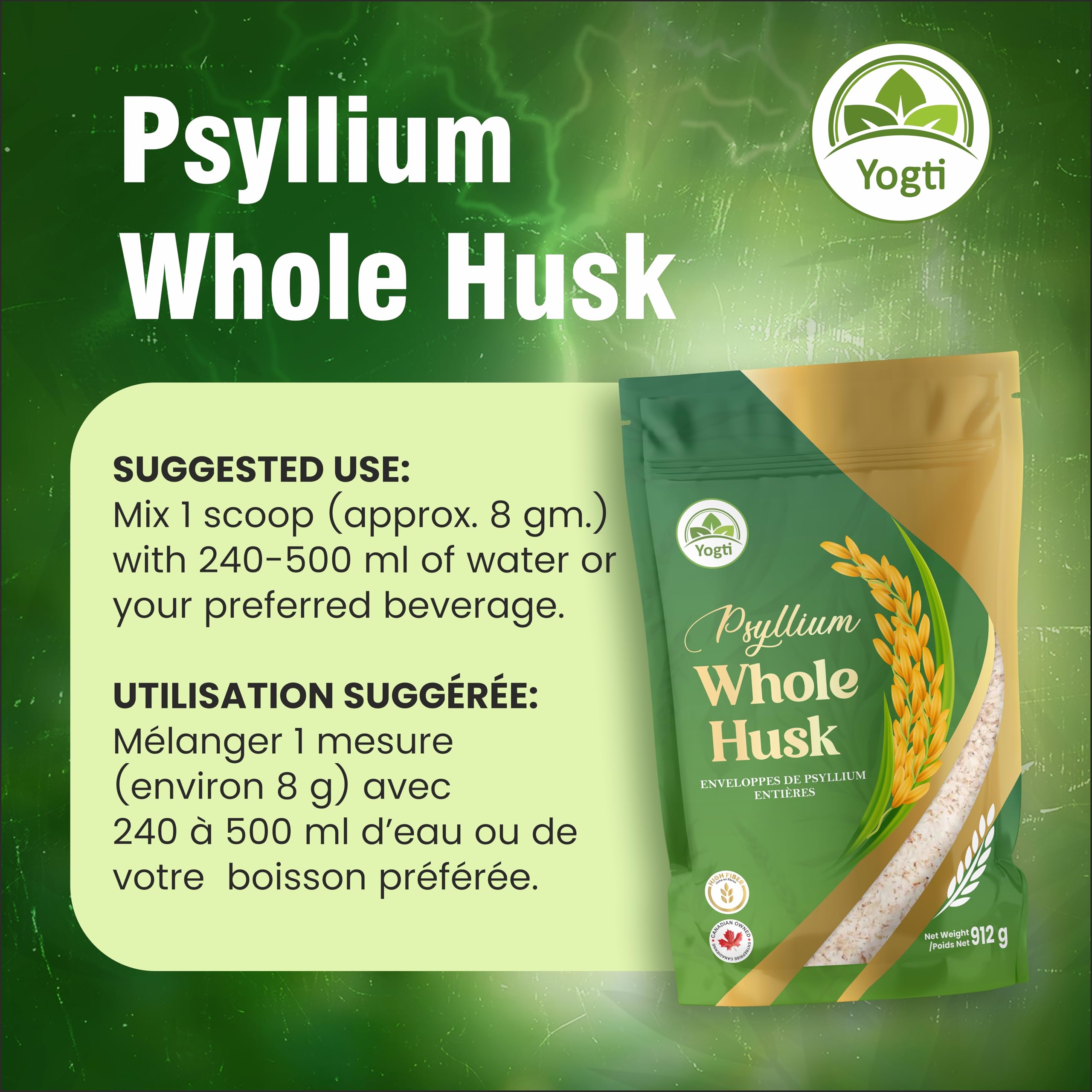 Yogti Whole Psyllium Husk, 912 g 🍁 All In One Marketplace Canada