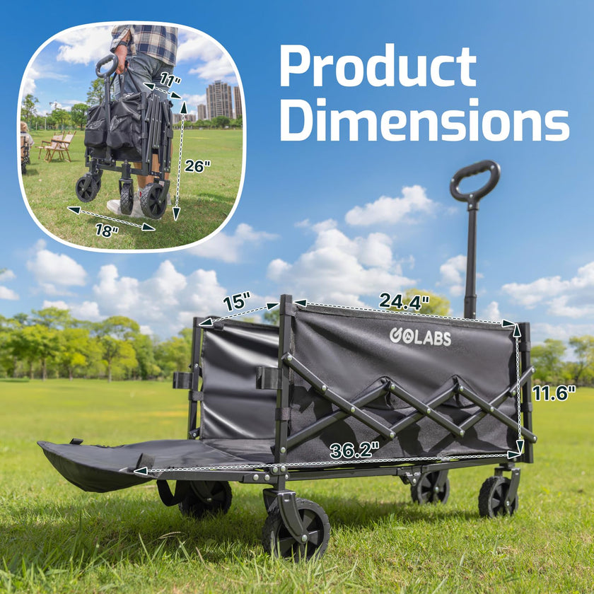 Golabs Collapsible Wagon Cart Max 350lb Load & Expandable Storage 100L, Double Bearing Design for Flexible Steering, Foldable Heavy Duty Garden Cart with 2 Cup Holders for Groceries, Garden & Camping 🍁 All In One Marketplace Canada