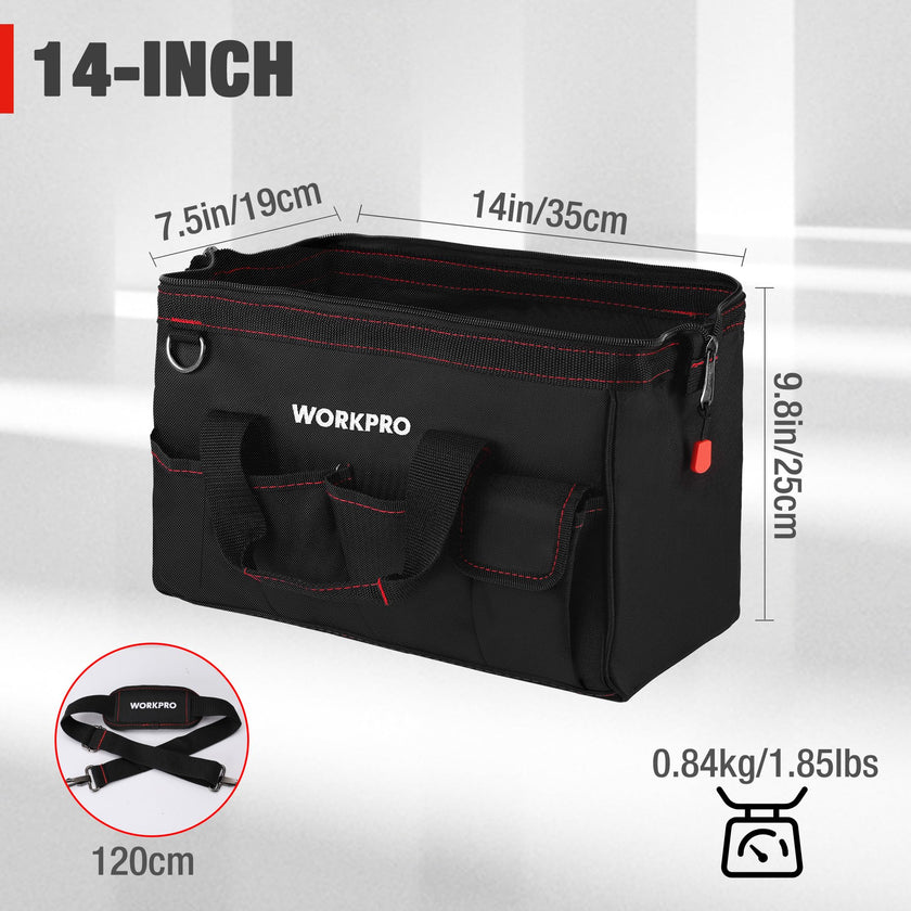 WORKPRO Close Top Wide Mouth Tool Bag Storage Organizer Close Tote, 14