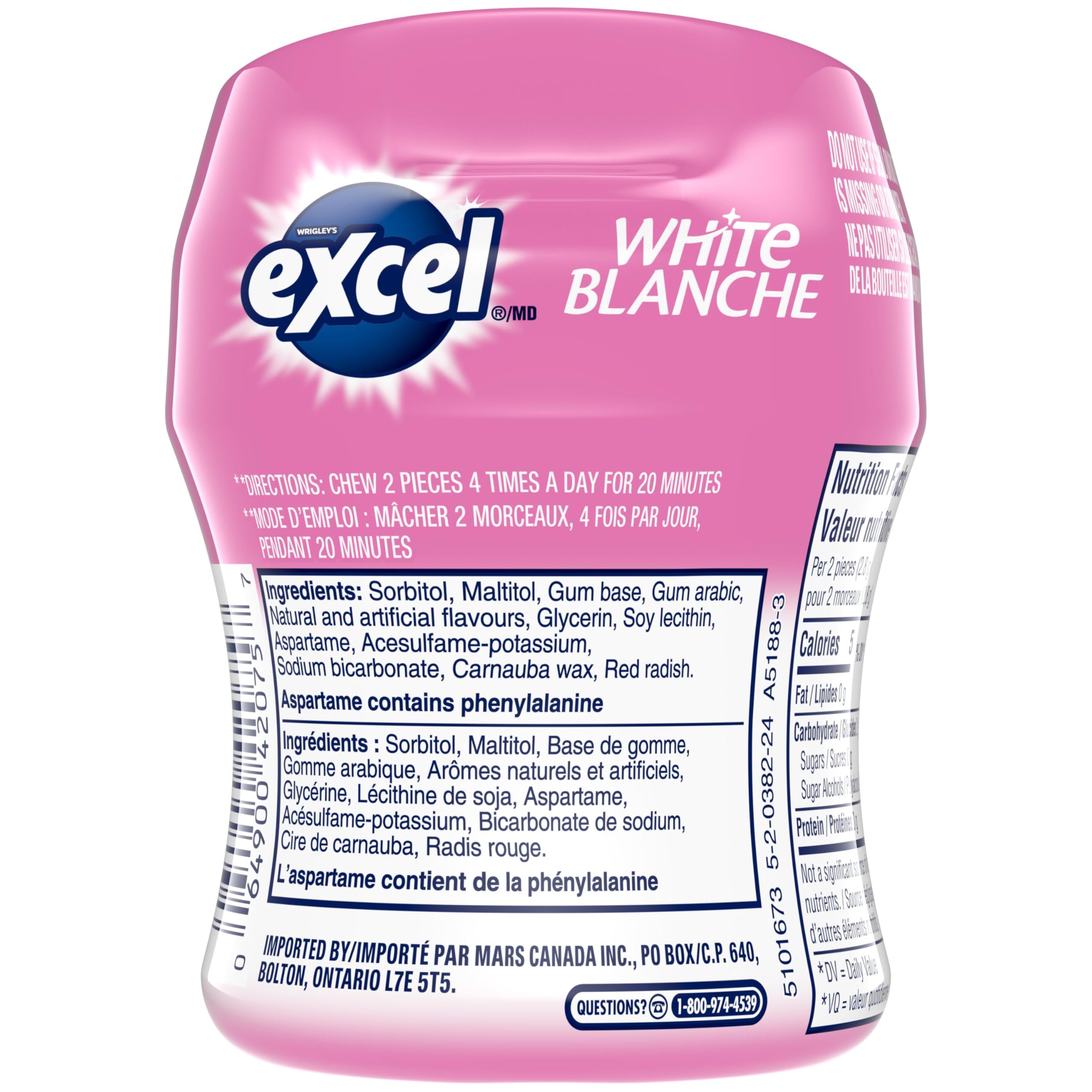 EXCEL White, Bubblemint Flavoured Sugar Free Chewing Gum, 60 Pieces, 6 Bottles 🍁 All In One Marketplace Canada