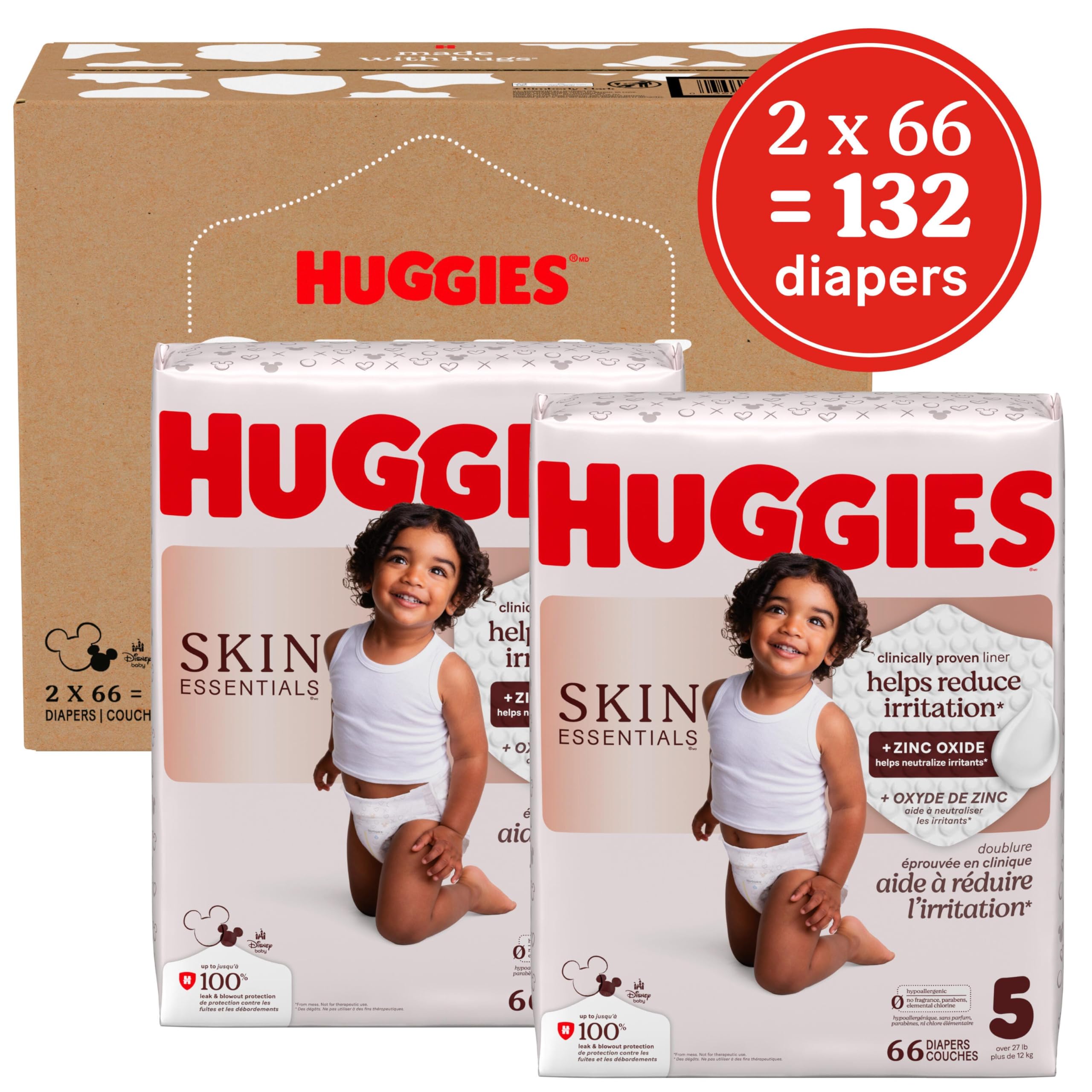 Huggies Size 5 Diapers, Skin Essentials Baby Diapers, Size 5 (27+ lbs), 132 Count (2 Packs of 66), Packaging May Vary 🍁 All In One Marketplace Canada