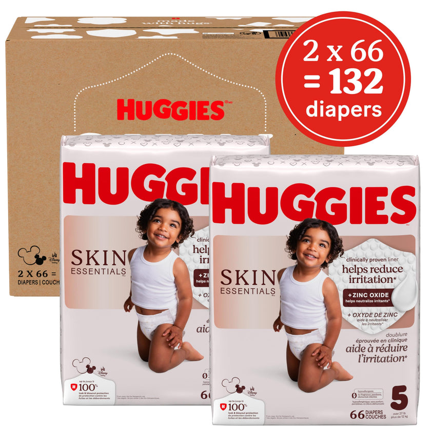 Huggies Size 5 Diapers, Skin Essentials Baby Diapers, Size 5 (27+ lbs), 132 Count (2 Packs of 66), Packaging May Vary 🍁 All In One Marketplace Canada