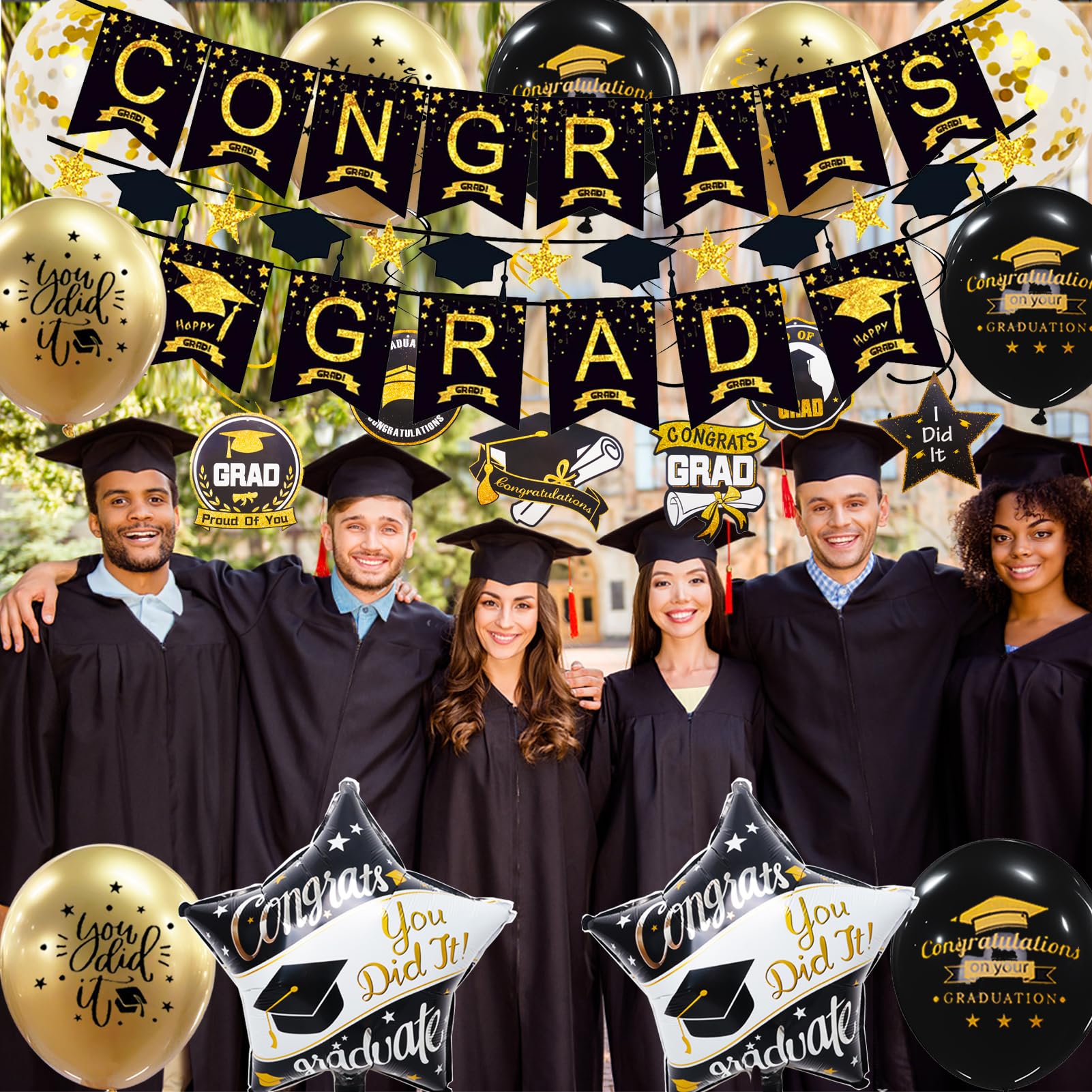Graduation Decorations Class of 2026, 12Pcs Black and Gold balloons with Swirl and Graduation Garland Congrats Grad 2026 Banner for College High School Party Supplies 🍁 All In One Marketplace Canada