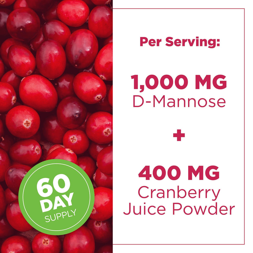 PlantVital D-Mannose Capsules - Made in Canada - 1000mg Daily Dose (2 Capsules) - Cranberry Pills for UTI Support & Bladder Health – DMannose and Cranberry Supplement - 120 Count, 2-Month Supply 🍁 All In One Marketplace Canada