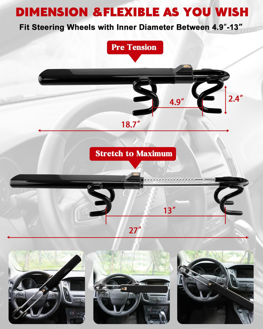 Tevlaphee Steering Wheel Lock Anti-Theft Car Device Heavy Duty Security Car Lock Antitheft Locking Devices Great Deterrent Adjustable Car Wheel Lock Anti Theft for Vehicle Truck with 3 Keys(Black) 🍁 All In One Marketplace Canada