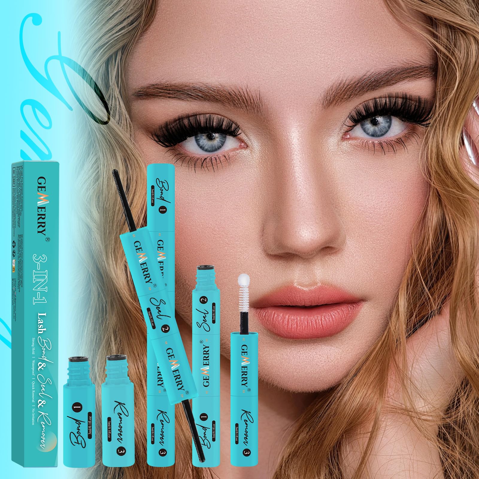 GEMERRY 3-IN-1 Lash Glue Lash Bond and Seal and Remover Clusters Lashes Glue Black Cluster Eyelash Glue Waterproof Long Lasting DIY Eyelash Extension at Home Latex-Free 9ML 🍁 All In One Marketplace Canada