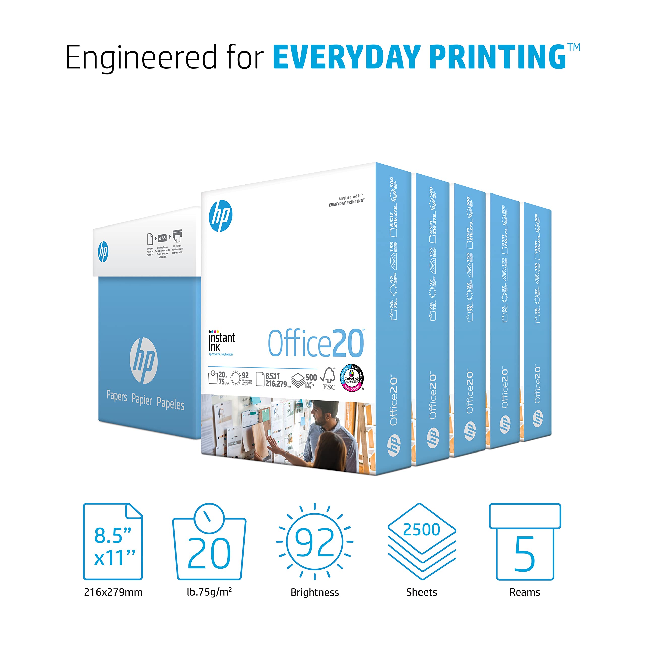 HP Printer Paper 8.5x11 Office 20 lb 5 Ream Case 2500 Sheets 92 Bright Made in USA FSC Certified Copy Paper HP Compatible 112150C 🍁 All In One Marketplace Canada