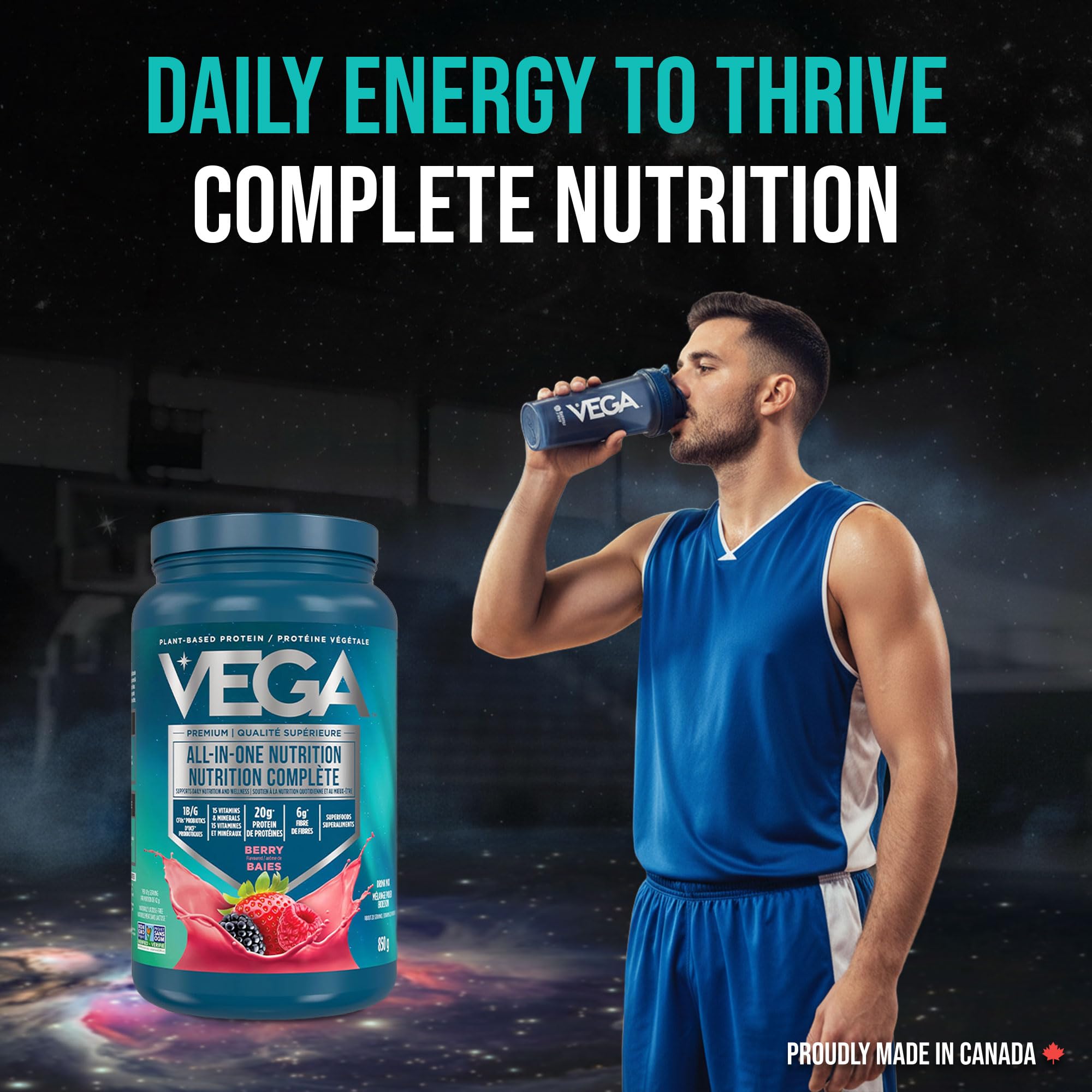 Vega Premium All-in-One Nutrition Protein Powder – 20g Plant-Based Vegan Protein, Vitamins & Probiotics, Berry, 850g (20 Servings) 🍁 All In One Marketplace Canada