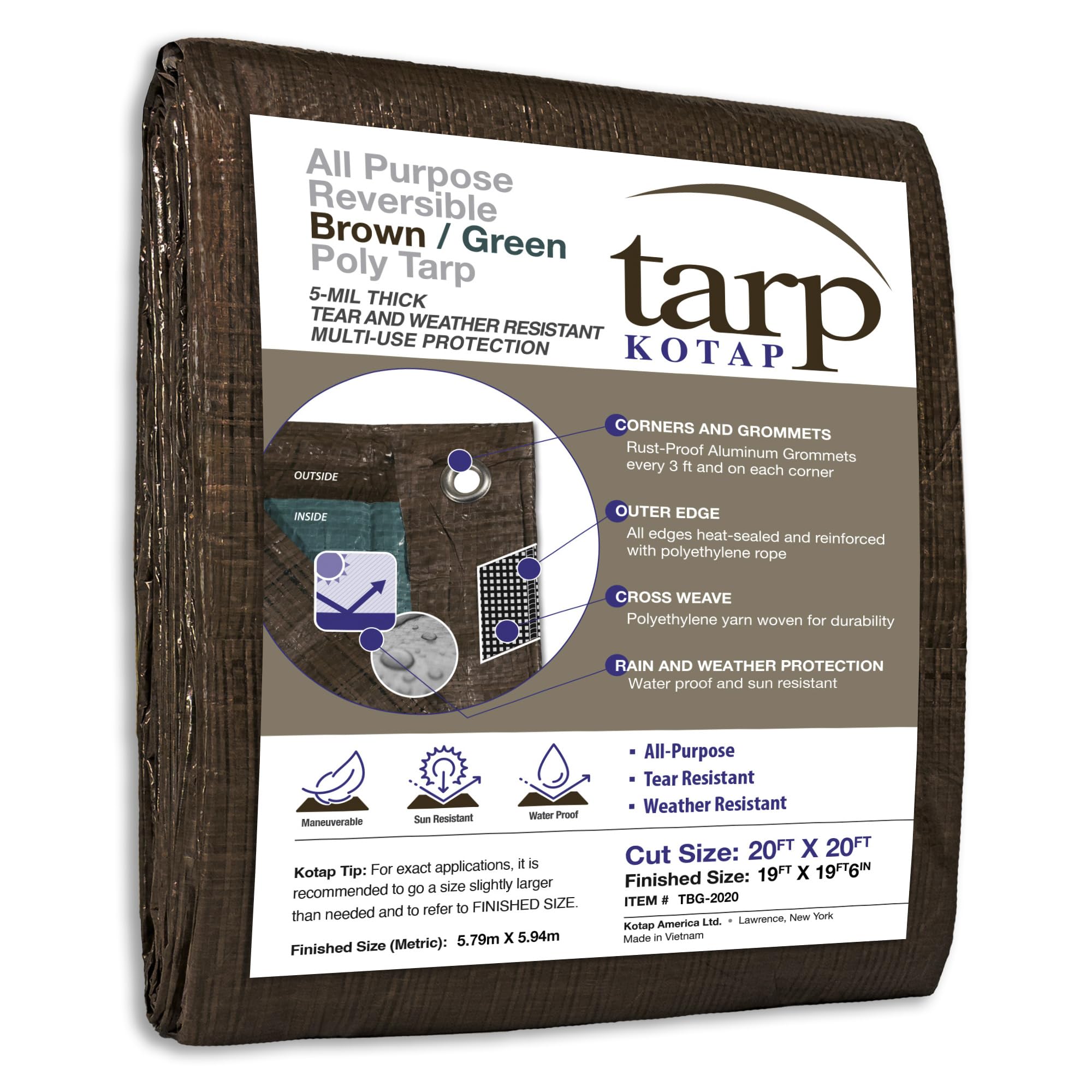 Kotap 20-ft x 20-ft Reversible Brown/Green Poly Tarp, Item: TBG-2020 🍁 All In One Marketplace Canada