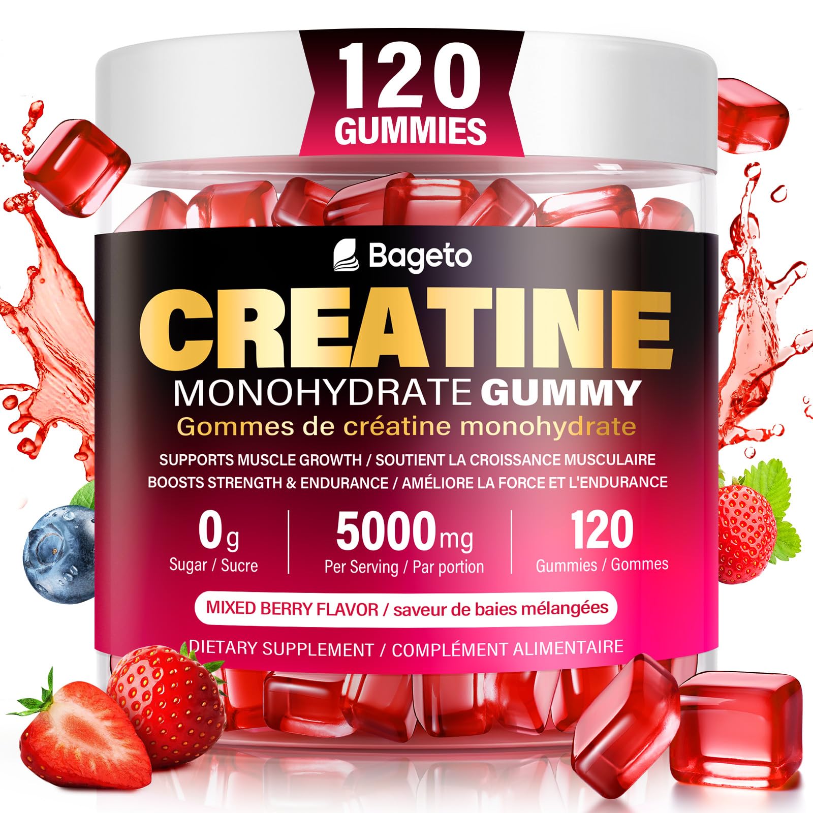 Creatine Monohydrate Gummies 5000mg for Men & Women, Gomitas de 5g Creatine Monohydrate,120 Pre Workout Gummies for Muscle Strength, Mixedberry (Pack of 1) 🍁 All In One Marketplace Canada