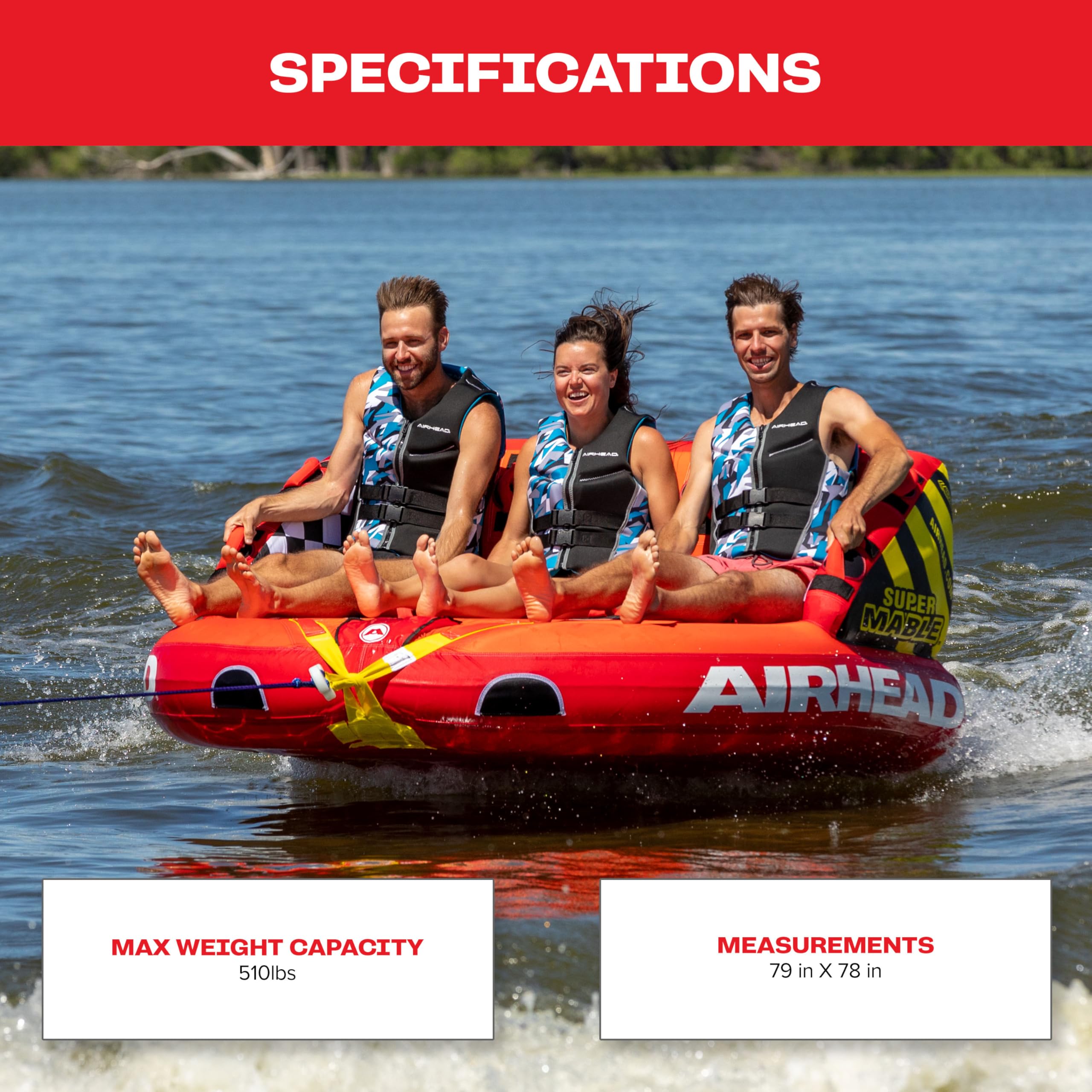 Airhead Super Mable, 1-3 Rider - Inflatable Towable Tube for Boating and Water Sports, Heavy Duty Full Nylon Cover & Zipper with EVA Foam Padding, Easy Inflating & Deflating 🍁 All In One Marketplace Canada