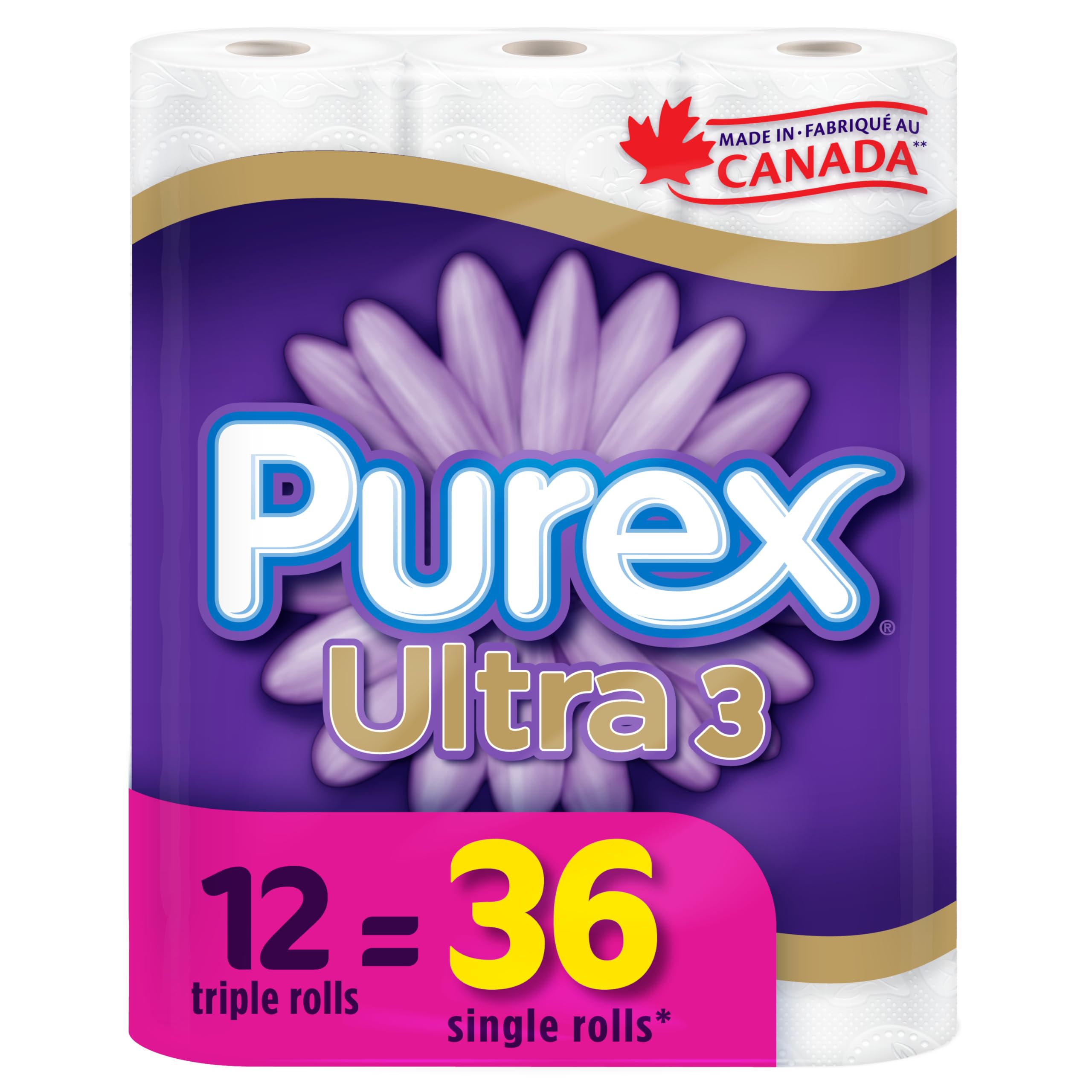 Purex Ultra 3-Ply Soft & Strong Toilet Paper, 12 Triple Rolls = 36 Single Rolls 🍁 All In One Marketplace Canada
