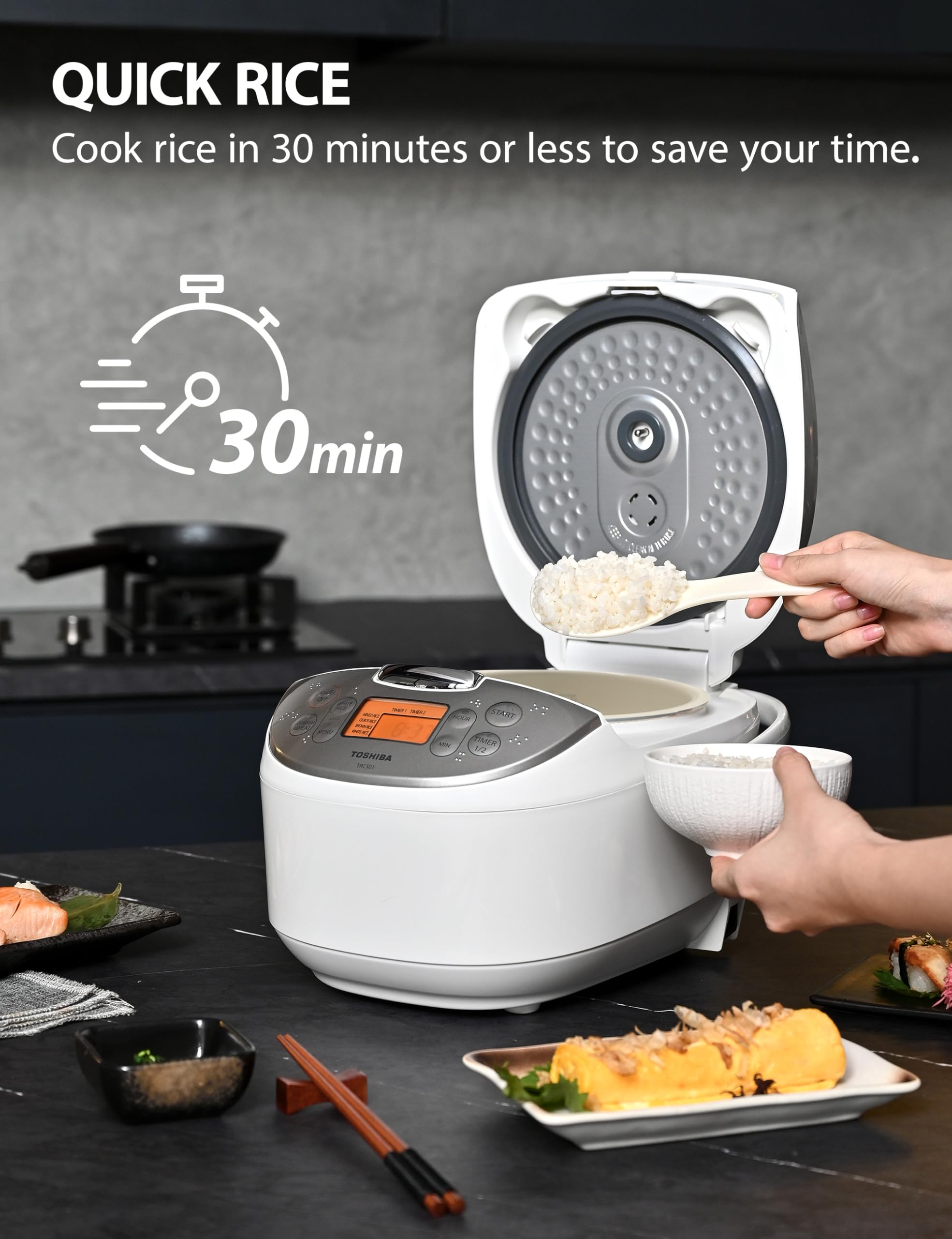 Toshiba Rice Cooker 6 Cup Uncooked – Japanese Rice Cooker with Fuzzy Logic Technology, 7 Cooking Functions, Digital Display, 2 Delay Timers and Auto Keep Warm, Non-Stick Inner Pot, White 🍁 All In One Marketplace Canada