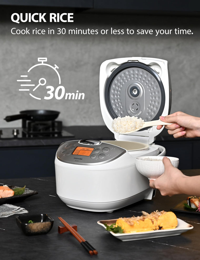 Toshiba Rice Cooker 6 Cup Uncooked – Japanese Rice Cooker with Fuzzy Logic Technology, 7 Cooking Functions, Digital Display, 2 Delay Timers and Auto Keep Warm, Non-Stick Inner Pot, White 🍁 All In One Marketplace Canada
