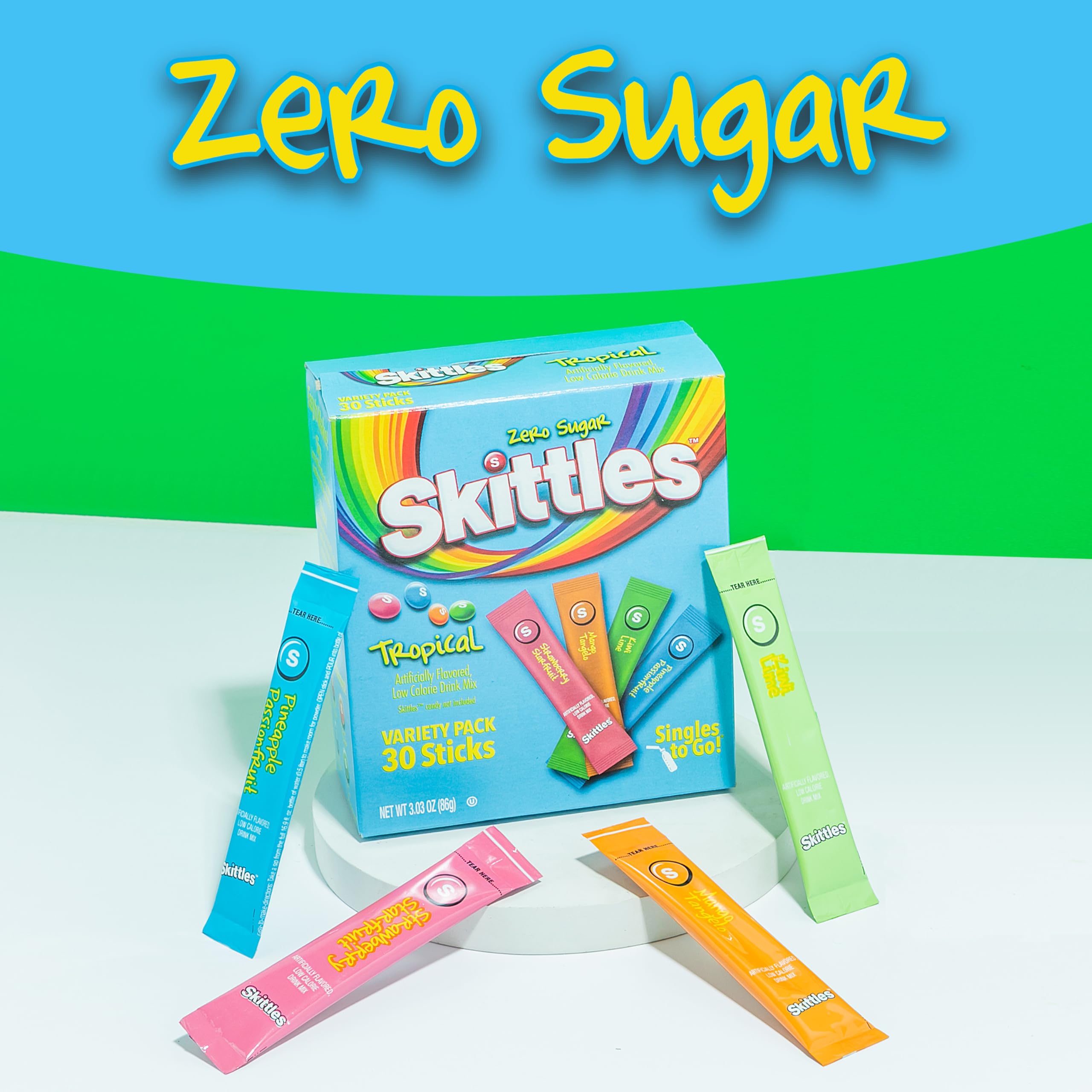 Skittles Singles To Go Tropical Flavors Variety Pack, Powdered Drink Mix, Includes 4 Flavors, Strawberry Starfruit, Mango Tangelo, Kiwi Lime, Pineapple Passionfruit, 1 Box (30 Single Servings) 🍁 All In One Marketplace Canada