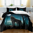 Moon Wolf Duvet Cover Set – Green Watercolor Forest Wolf Bedding | 3-Piece Microfiber | Twin Full King