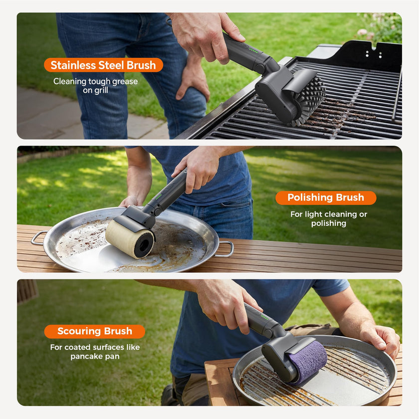 Leebein Electric Grill Brush for Outdoor, 2026 New BBQ Grill Cleaner with 3 Heads, 3-Speed & Angle Adjust Cordless Rotary Grill Brush, 150 Mins Runtime Grill Cleaning Brush for Barbecue Grates 🍁 All In One Marketplace Canada