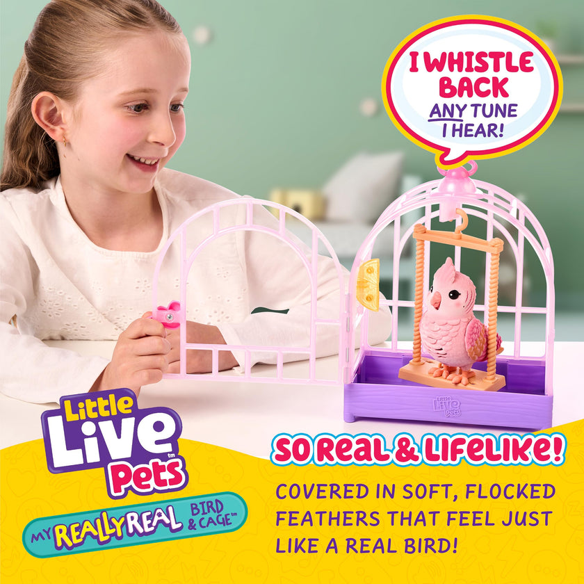 Little Live Pets My Really Real Bird & Cage - Rosie, Interactive, Realistic Pet, 20+ Sounds & Reactions (25cm/9,8in Cage, 10,9cm/4,3in Bird), Records & Repeats or Whistles Back, Carry & Display 🍁 All In One Marketplace Canada