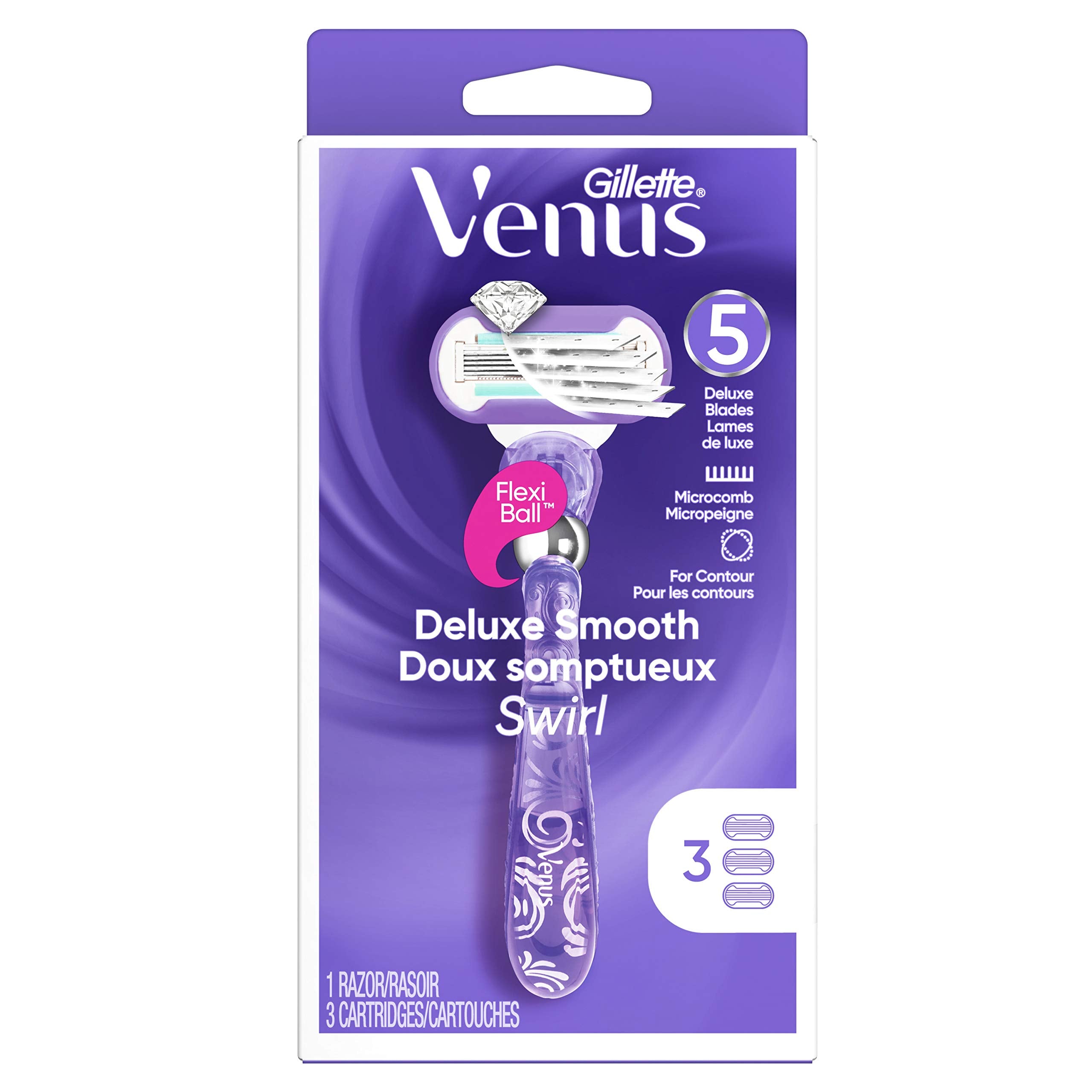 Gillette Venus Deluxe Smooth Swirl Womens Razor Handle + 3 Blade Refills 🍁 All In One Marketplace Canada
