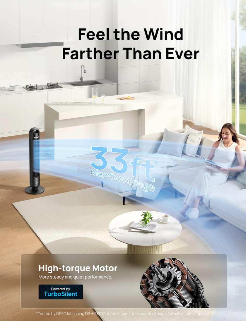 DREO Tower Fan for Bedroom, 90° Oscillating Standing Fans for Room with 4 Speeds, 3 Modes, 28dB Quiet for Sleep, 26ft/s Velocity, 8H Timer, Remote, Living Room, Office, Home, Black 🍁 All In One Marketplace Canada