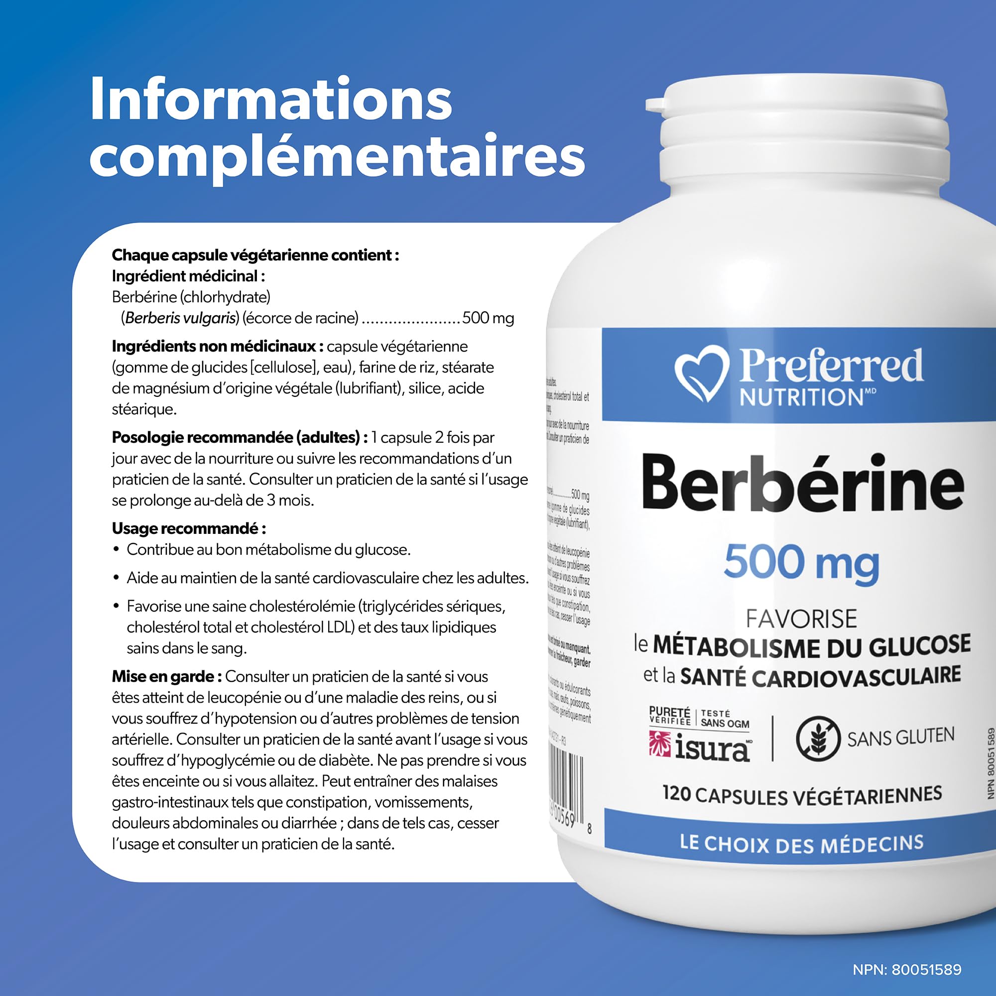 Preferred Nutrition Berberine MAXIMUM POTENCY 1000 mg per Serving (2 caps, 500 mg each), 120 Vegetarian Capsules = 60 Day Supply, Berberine Supplements, Canadian Company 🍁 All In One Marketplace Canada