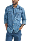 Wrangler Men's Iconic Denim Regular Fit Snap Shirt, Lake Wash, Large 🍁 All In One Marketplace Canada
