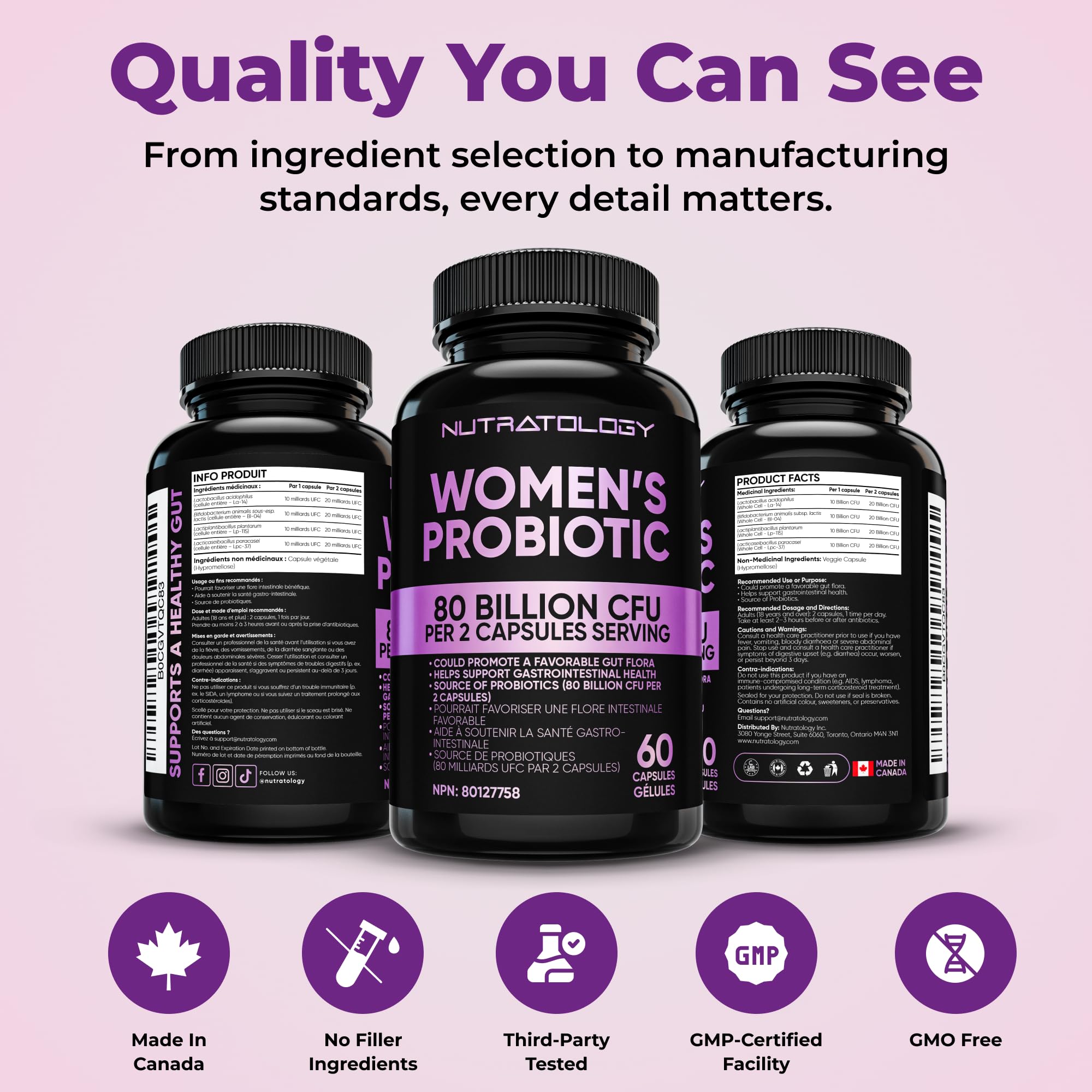Nutratology® Probiotics for Women | Canadian-Made | 40 Billion CFUs per Capsule | Bloating Relief & Digestion | 4 Strains of Women's Probiotic for Gut Health | 60 Capsules 🍁 All In One Marketplace Canada