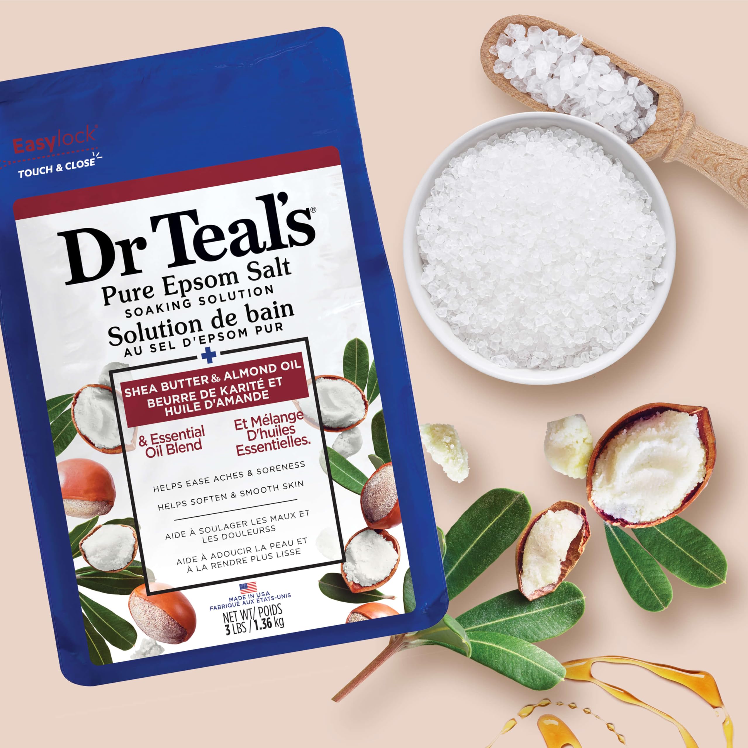 Dr Teal's Pure Epsom Salt Teal's Soaking Solution, Shea Butter & Almond Oil, 48 Oz 🍁 All In One Marketplace Canada