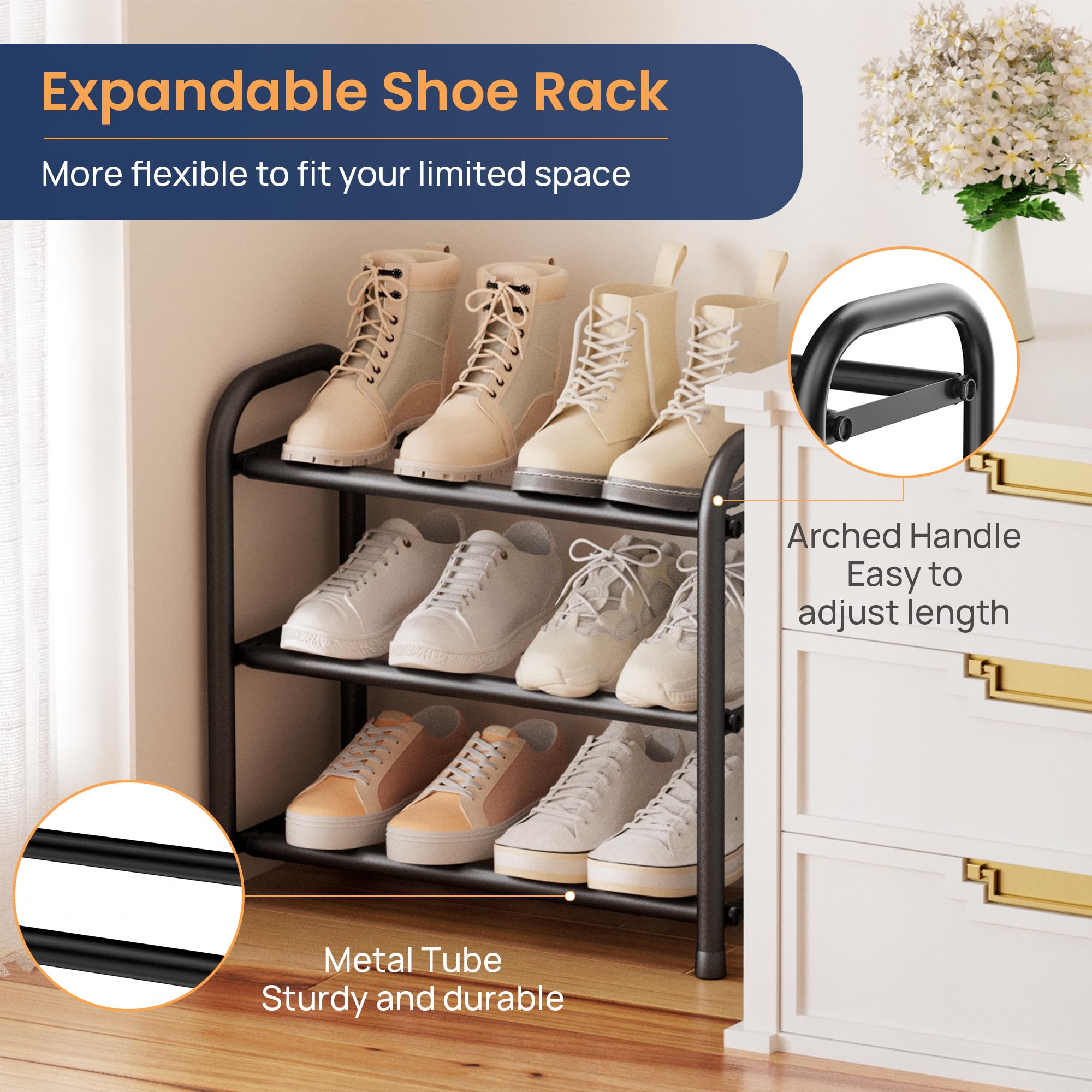 ENJOYBASICS Expandable Metal Shoe Racks for Closet, 3 Tier Adjustable Shoe Organizer Shelf, Black Free Standing Rack Storage for Entryway 🍁 All In One Marketplace Canada