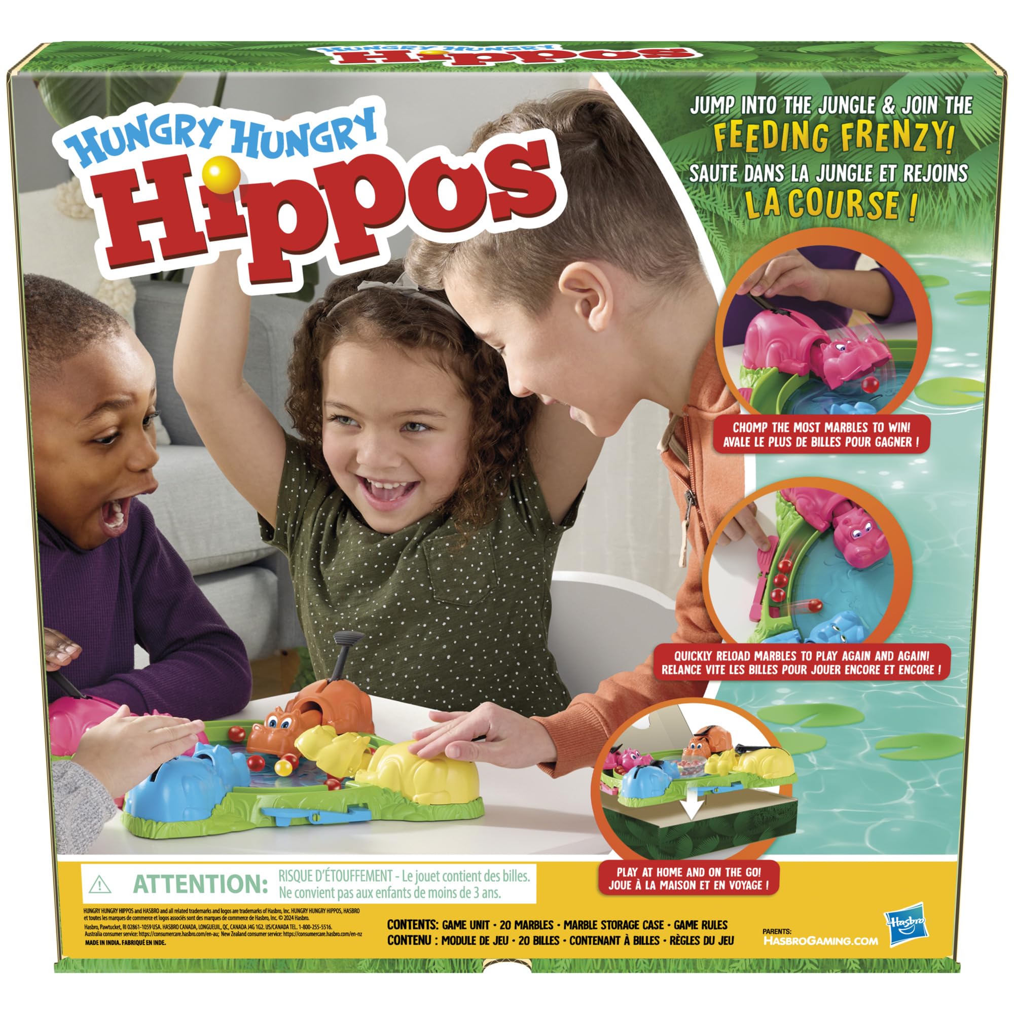 Hungry Hungry Hippos Game for Preschoolers | with Instant Marble Relaunch, Easy Set-Up & Storage| Ages 4 and Up | for 2 to 4 Players | Kids Games (English & French) 🍁 All In One Marketplace Canada