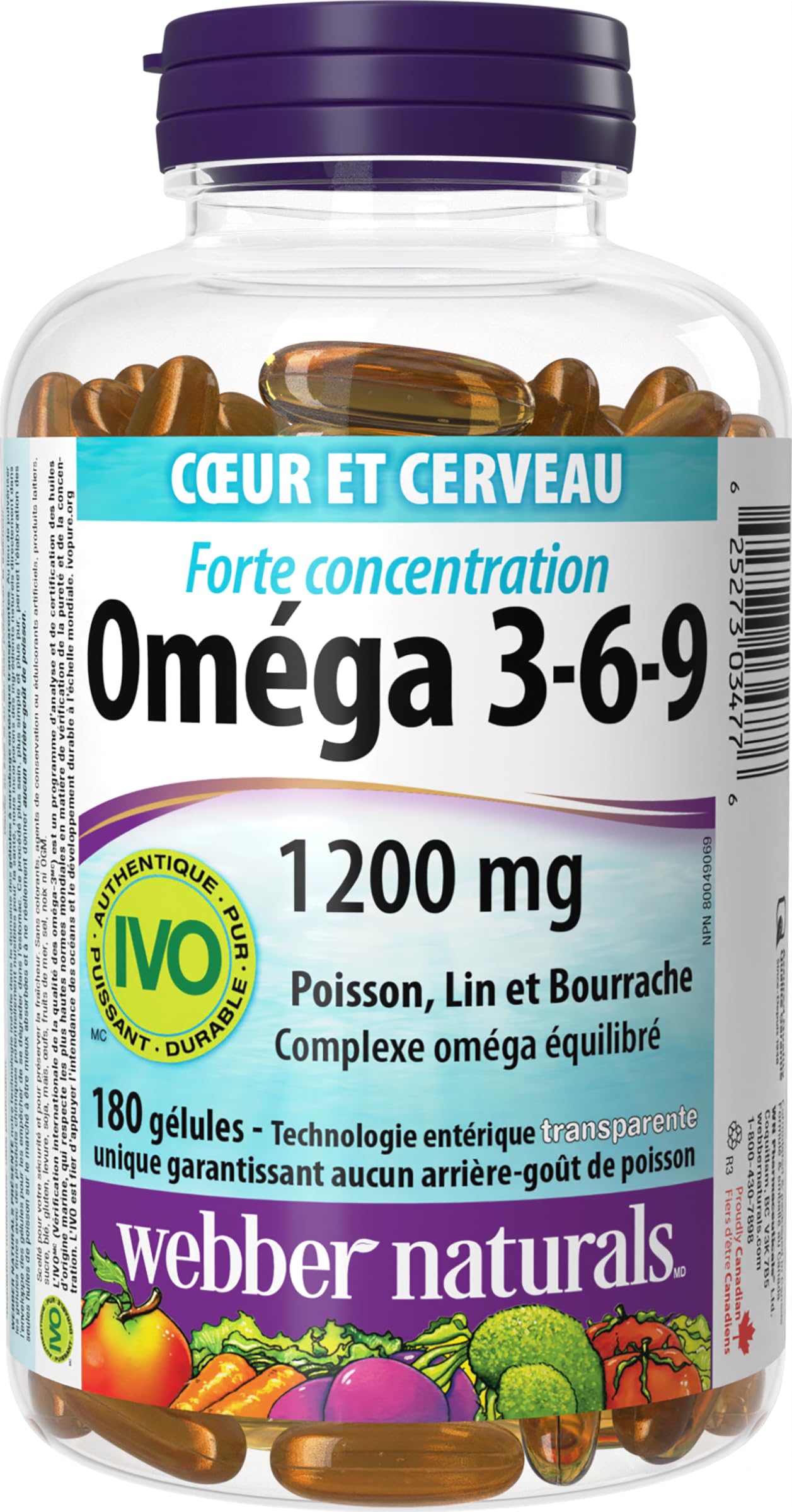 Webber Naturals Omega 3-6-9 1,200 mg Fish Oil, 180 Clear Enteric No Fishy Aftertaste Softgels, Supports Cardiovascular Health and Brain Function 🍁 All In One Marketplace Canada