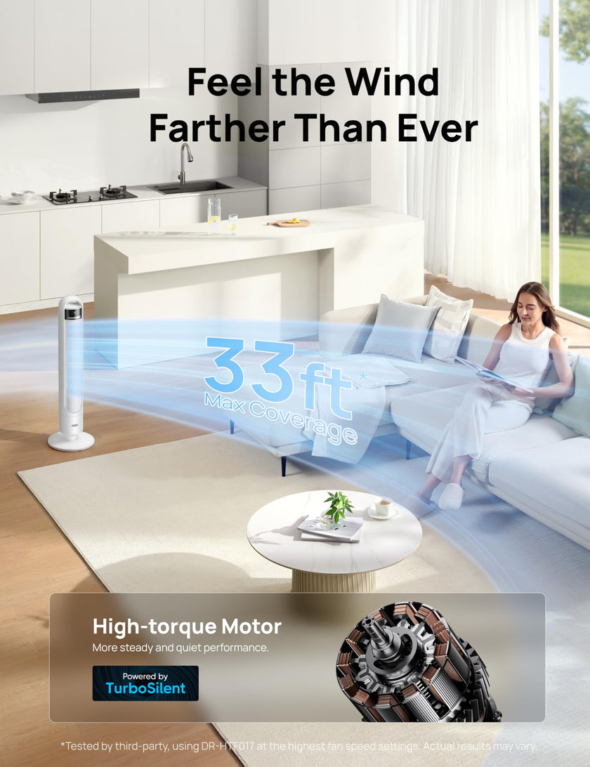 DREO Tower Fan for Bedroom, 90° Oscillating Standing Fans for Room with 4 Speeds, 3 Modes, 28dB Quiet for Sleep, 25ft/s Velocity, 8H Timer, Remote, Living Room, Office, Home, Black, TF117 🍁 All In One Marketplace Canada