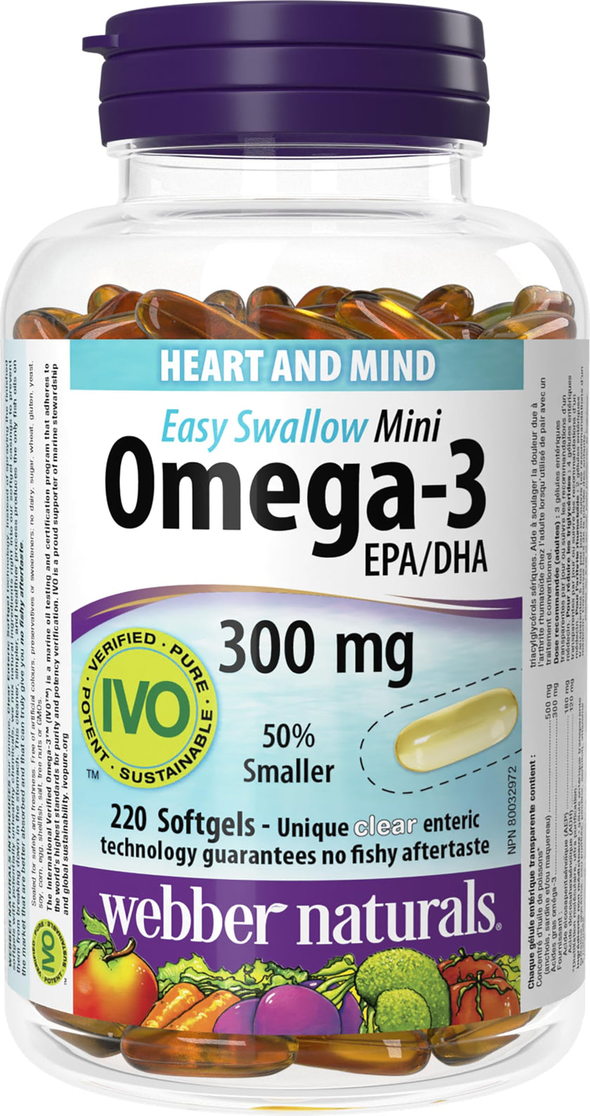 Webber Naturals Omega-3 300 mg Mini, 220 Clear Enteric No Fishy Aftertaste Mini Softgels, Supports Cardiovascular Health and Brain Function 🍁 All In One Marketplace Canada
