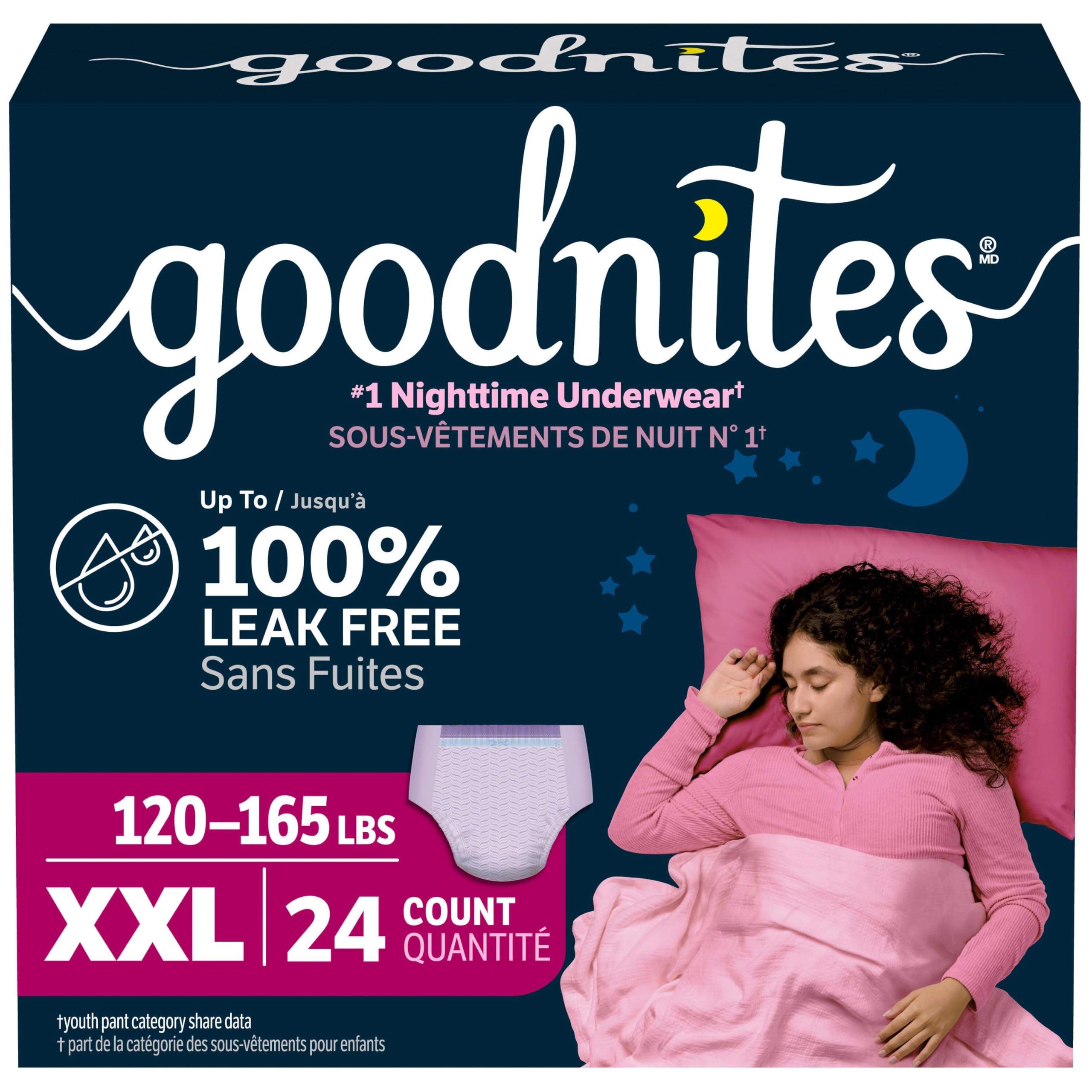 GoodNites Girls' Nighttime Bedwetting Underwear, XXL (120-165 lbs), 24 Ct 🍁 All In One Marketplace Canada