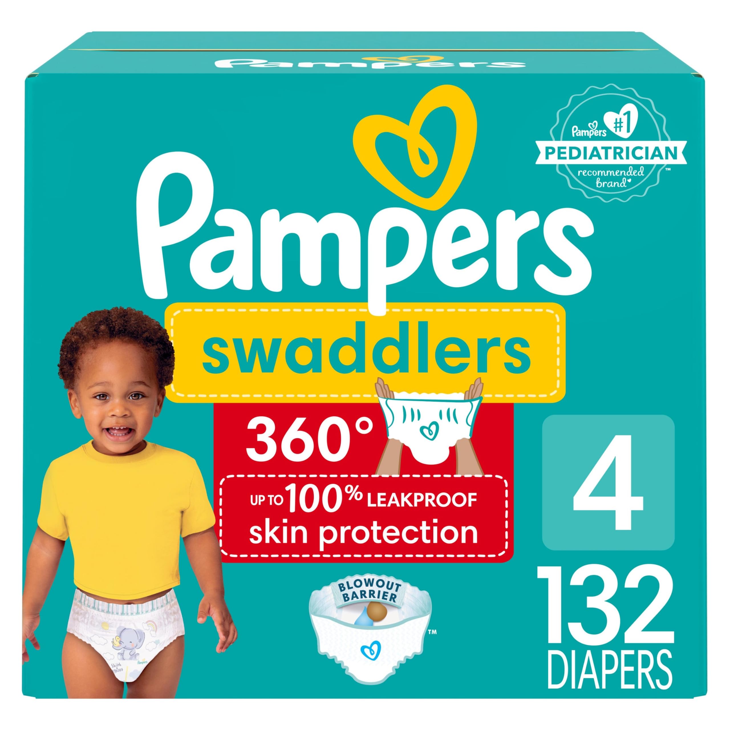 Pampers Diapers - Swaddlers 360 degrees - Size 4, 132 Count, up to 100% Leakproof Comfy Dry Fit, EZ Off Tabs Designed for Easy Changes, Pull On Diaper 🍁 All In One Marketplace Canada