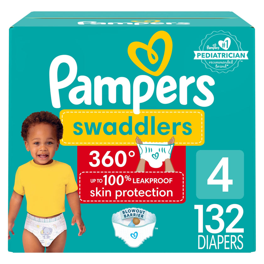 Pampers Diapers - Swaddlers 360 degrees - Size 4, 132 Count, up to 100% Leakproof Comfy Dry Fit, EZ Off Tabs Designed for Easy Changes, Pull On Diaper 🍁 All In One Marketplace Canada