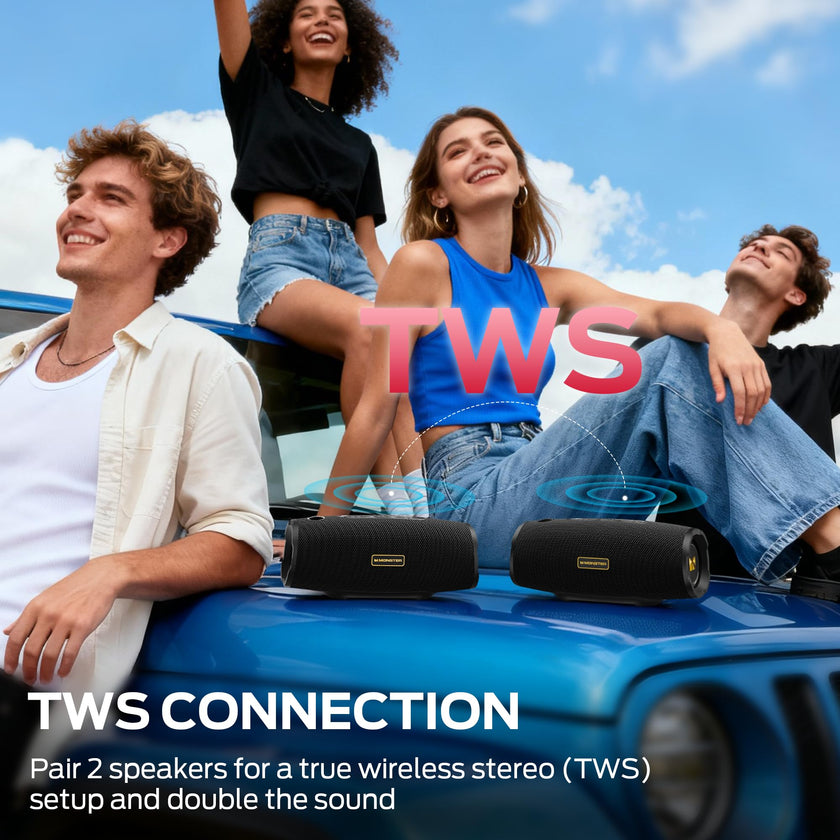 Monster S380 Bluetooth Speaker, Portable Speaker with 40W Stereo Sound, 20H Playtime, IPX6 Waterproof, Bluetooth 6.0, Support AUX/TF Card, TWS Pairing Wireless Speaker for Outdoor Travel Party 🍁 All In One Marketplace Canada