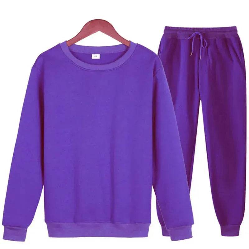 Autumn Winter  street fashion Plain Crew neck Sweatsuit for men