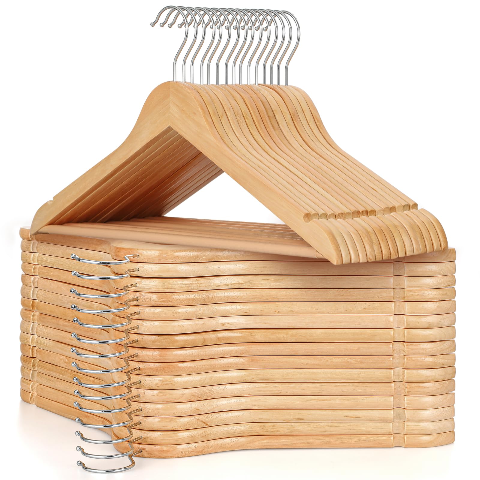 TOPIA HANGER Wooden Hangers (30 Pack), Natural Wooden Coat Hangers with Non Slip Pants Bar, 360°Swivel Hook and Shoulder Notches for Suit, Jacket, Pants, Smooth Finish Clothes Hangers - CT34N30 🍁 All In One Marketplace Canada