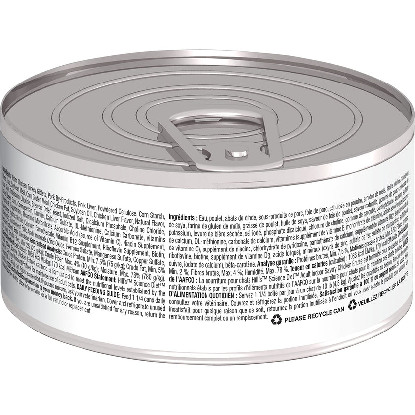 Hill's Science Diet Adult Indoor Canned Cat Food, Savory Chicken Entrée, 5.5 oz, 24 Pack Wet cat Food 🍁 All In One Marketplace Canada