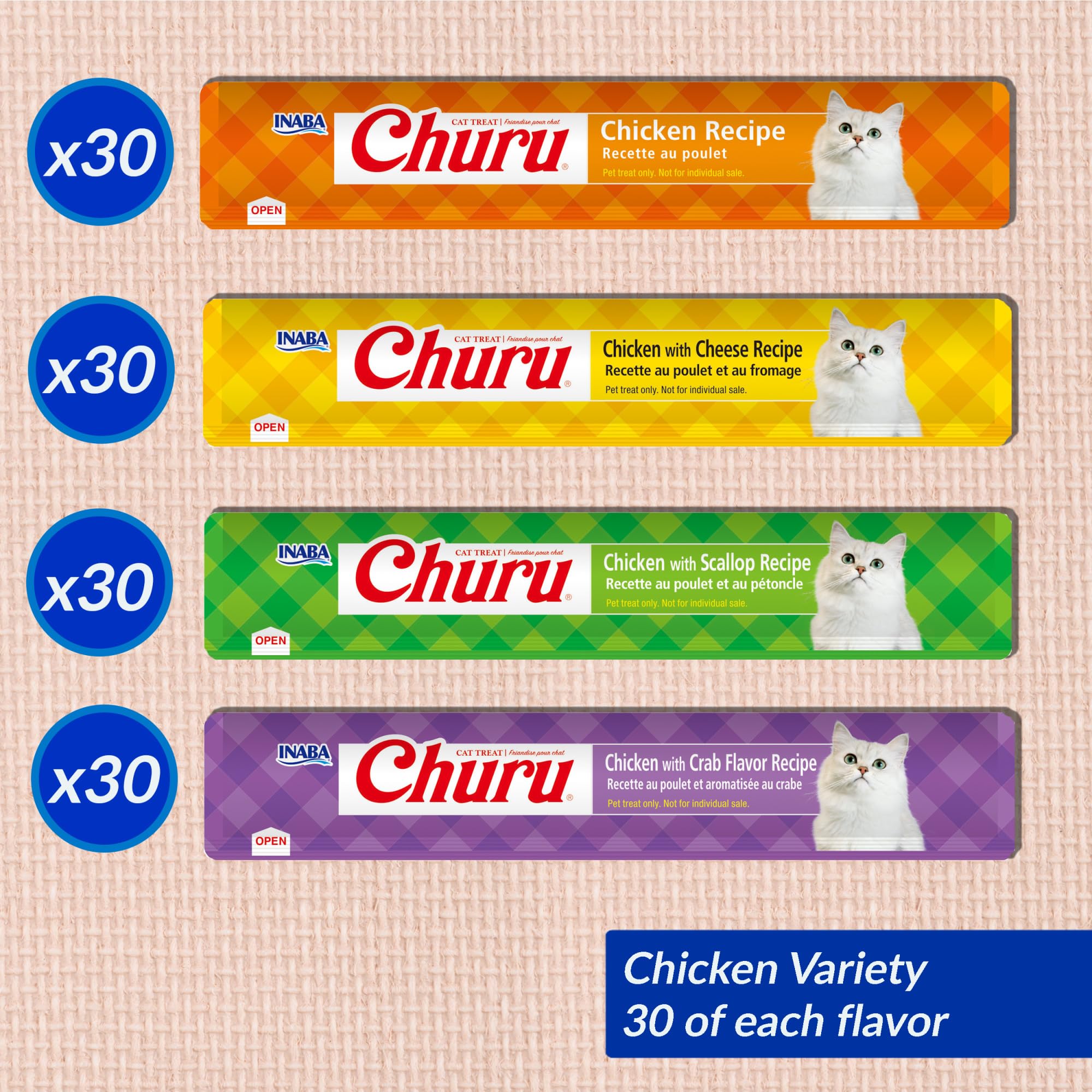 INABA Churu Cat Treats, Lickable, Squeezable Creamy Purée with Vitamin E, 14 Grams per Tube, 120 Tubes Total, Chicken Variety 🍁 All In One Marketplace Canada