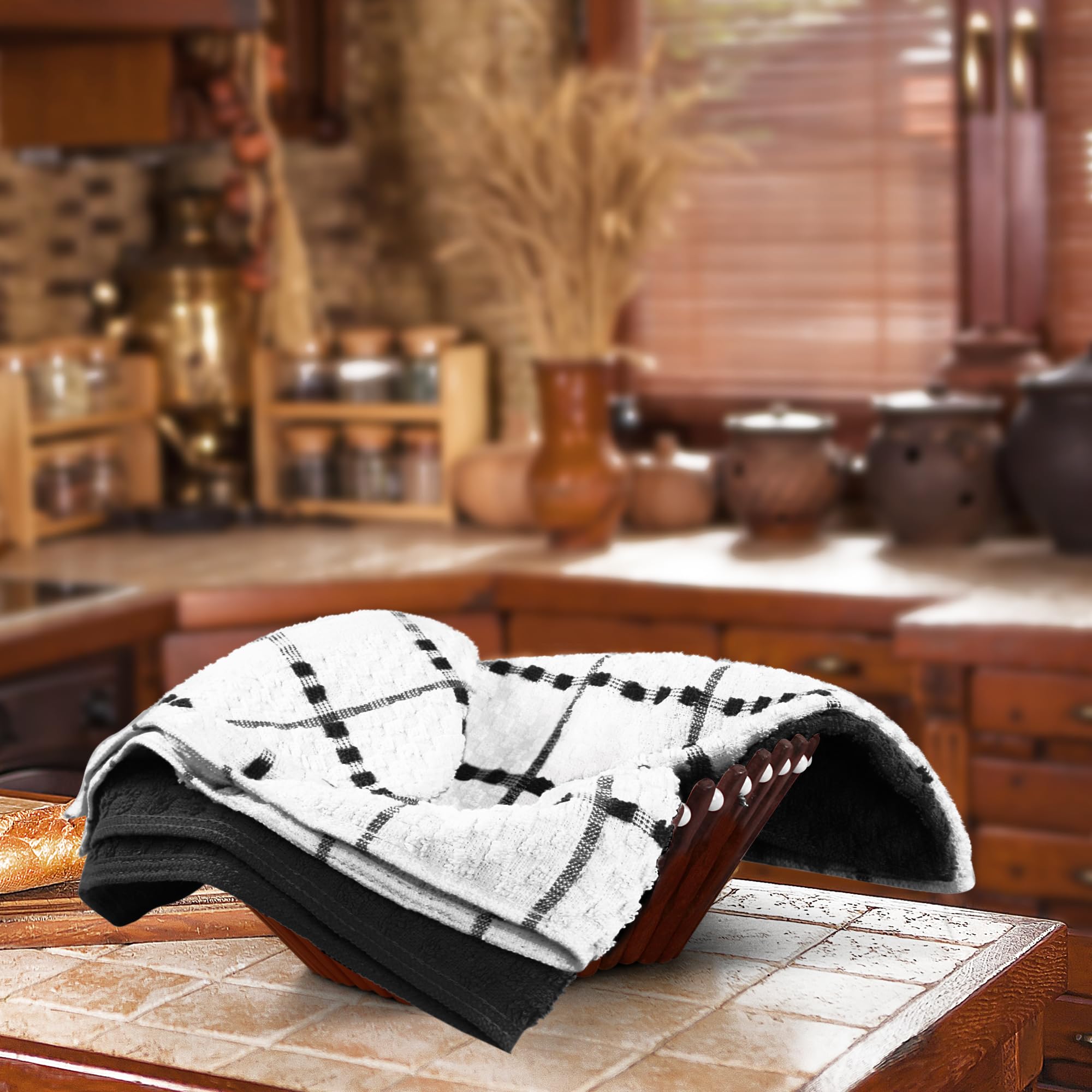 Utopia Towels Kitchen Towels, 12 Pack, 15 by 25 Inches, Dobby Weave, 100% Ring Spun Cotton, Super Soft and Absorbent Dish, Tea, and Bar Towels, Black 🍁 All In One Marketplace Canada